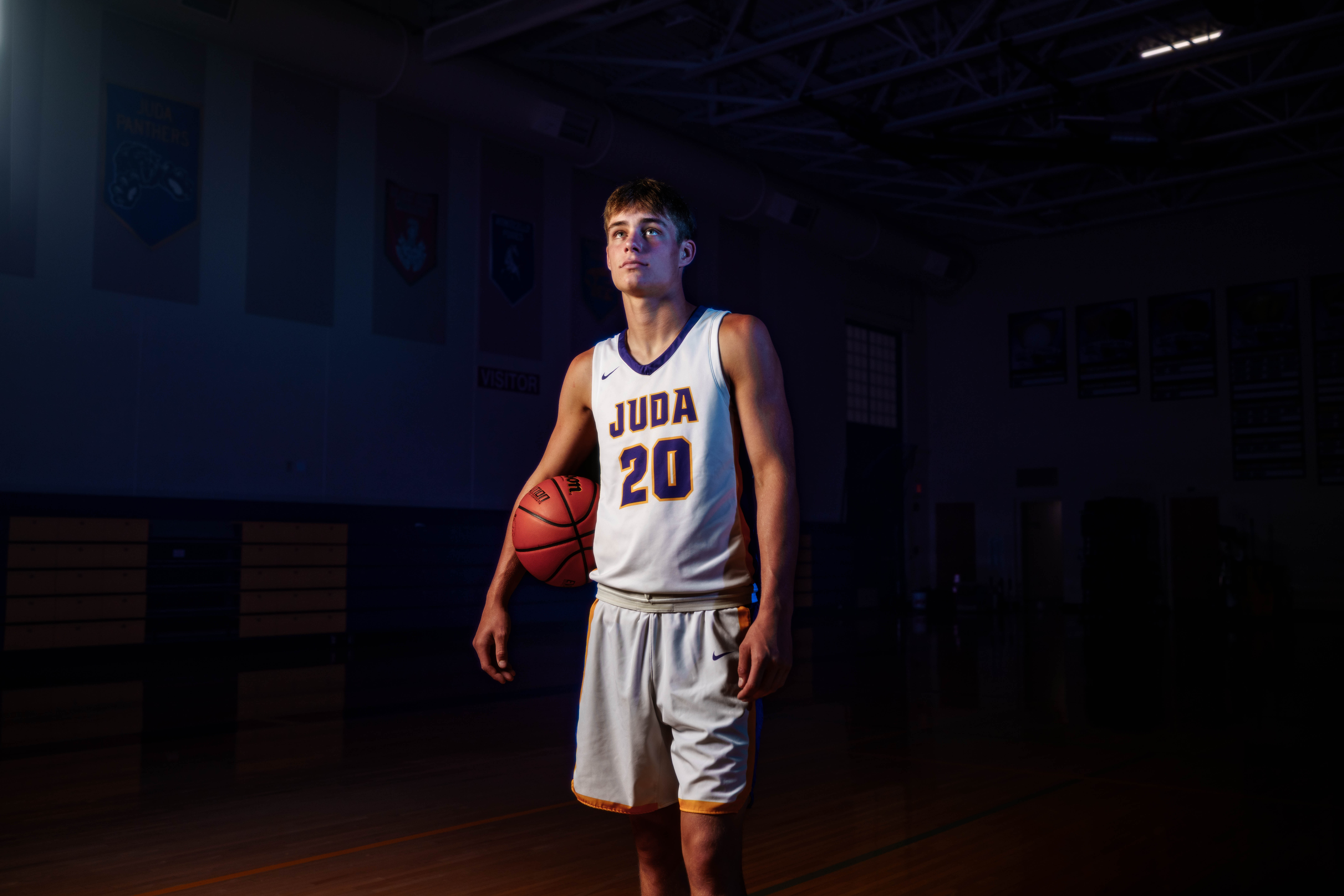 Click to View Larger Jayden Brown poses for senior photos at Juda High School in Juda, Wisconsin on August 4th, 2025. Brown will graduate in 2026. Photography by Ross Harried for Second Crop Creative.