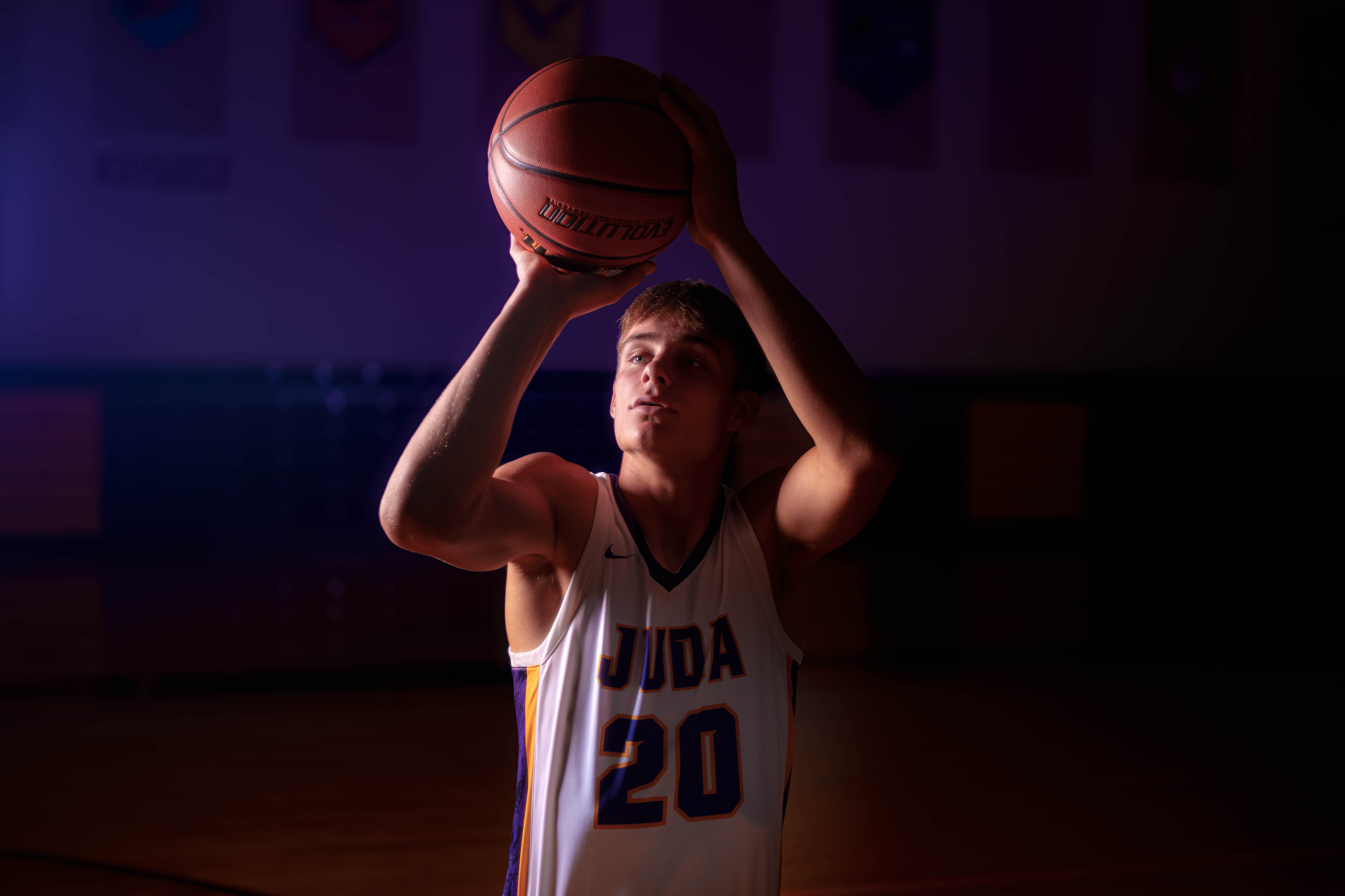 Click to View Larger Jayden Brown poses for senior photos at Juda High School in Juda, Wisconsin on August 4th, 2025. Brown will graduate in 2026. Photography by Ross Harried for Second Crop Creative.