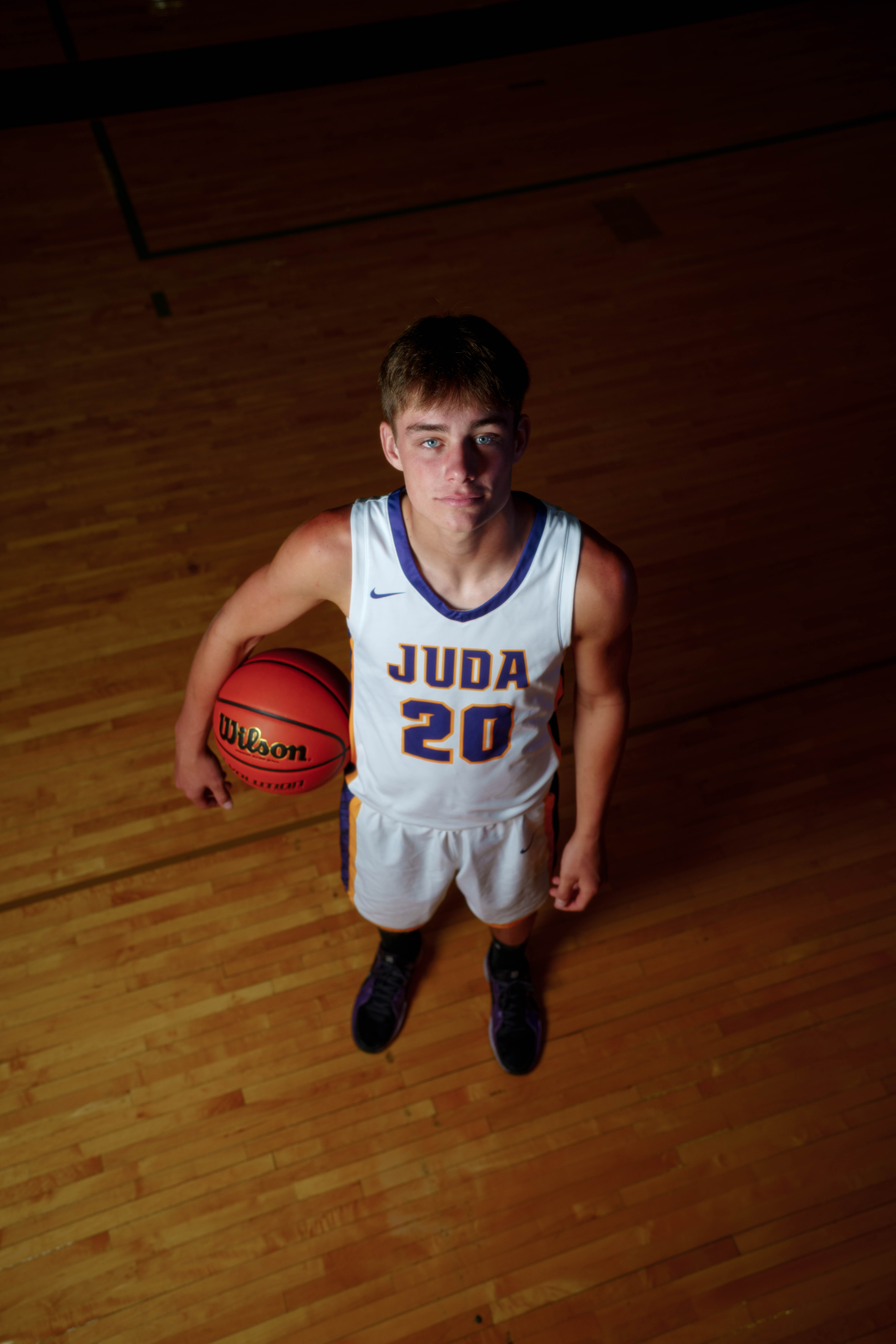 Click to View Larger Jayden Brown poses for senior photos at Juda High School in Juda, Wisconsin on August 4th, 2025. Brown will graduate in 2026. Photography by Ross Harried for Second Crop Creative.