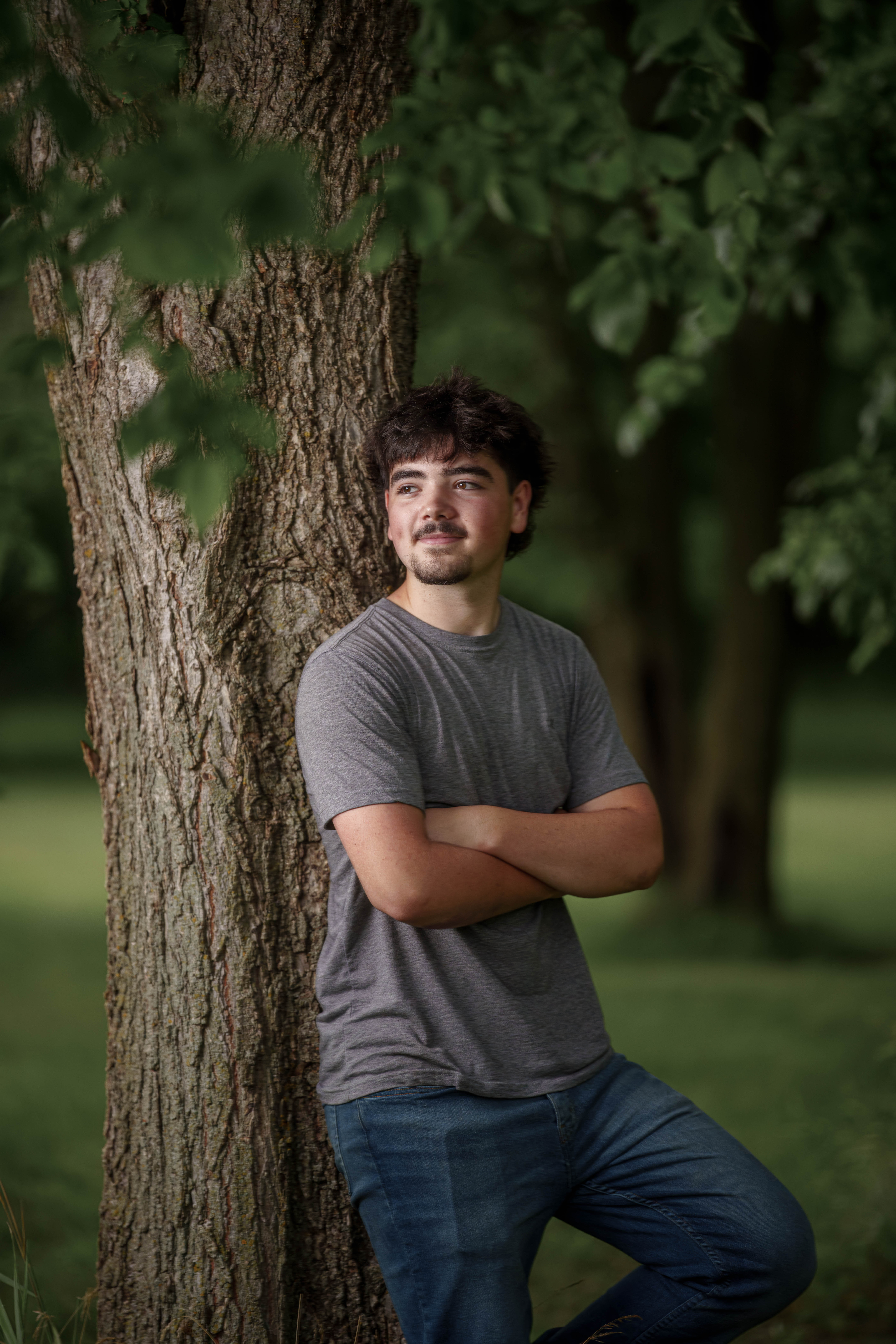 Click to View Larger Brady Stuart poses for senior photos outside Monroe Wisconsin on August 4th, 2025. Stuart will graduate in 2026. Photography by Ross Harried for Second Crop Creative.