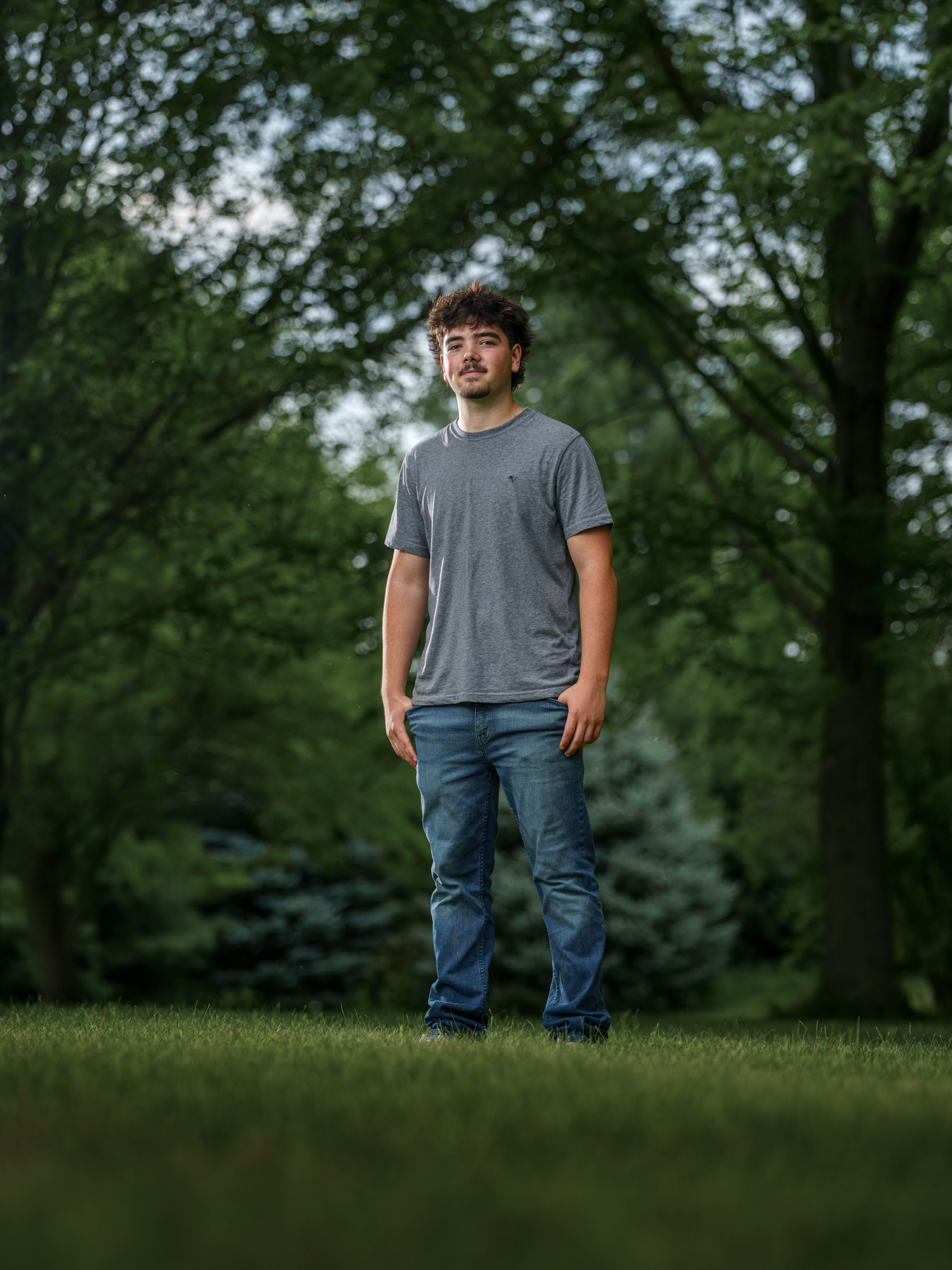 Click to View Larger Brady Stuart poses for senior photos outside Monroe Wisconsin on August 4th, 2025. Stuart will graduate in 2026. Photography by Ross Harried for Second Crop Creative.
