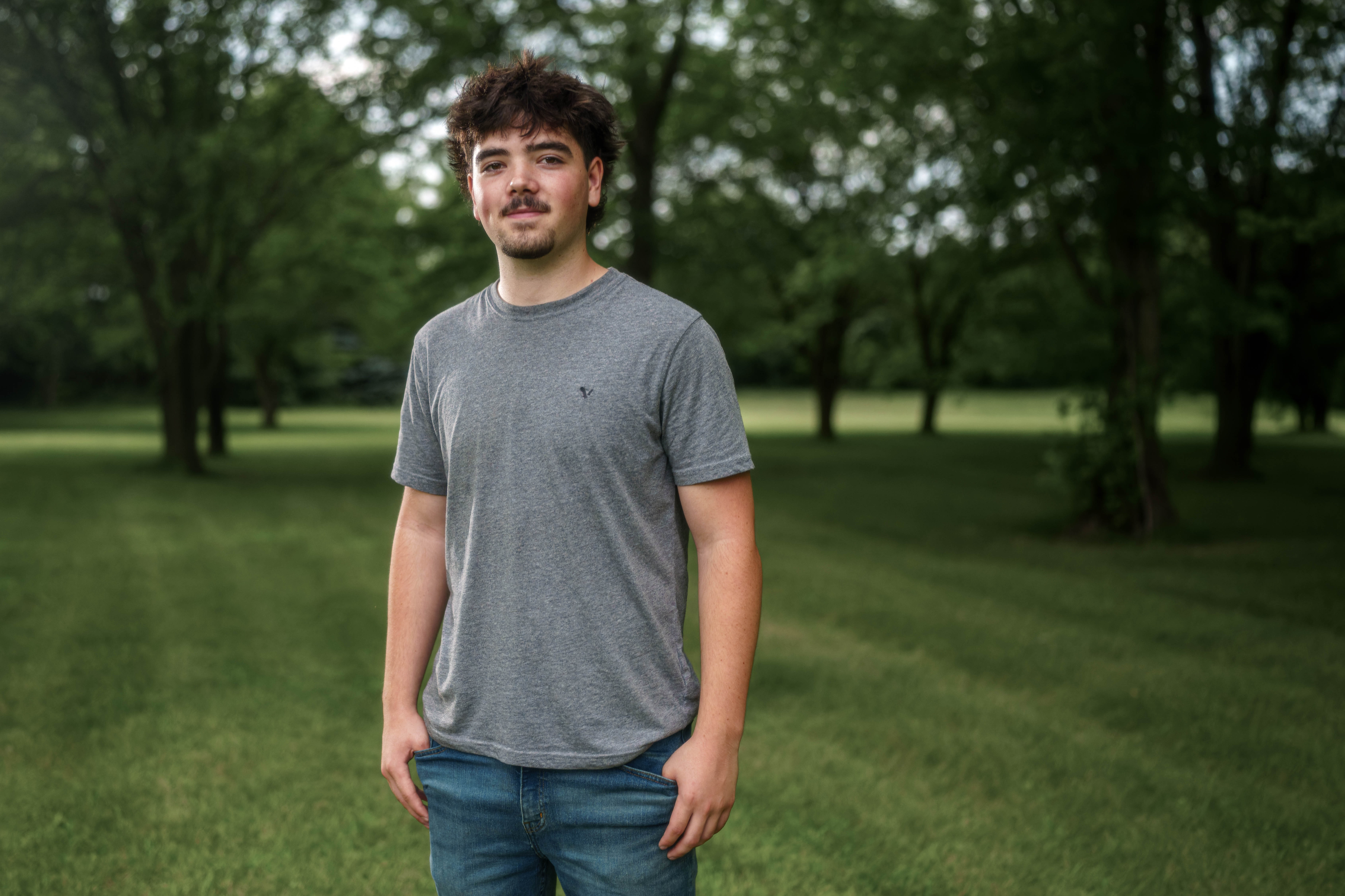 Click to View Larger Brady Stuart poses for senior photos outside Monroe Wisconsin on August 4th, 2025. Stuart will graduate in 2026. Photography by Ross Harried for Second Crop Creative.