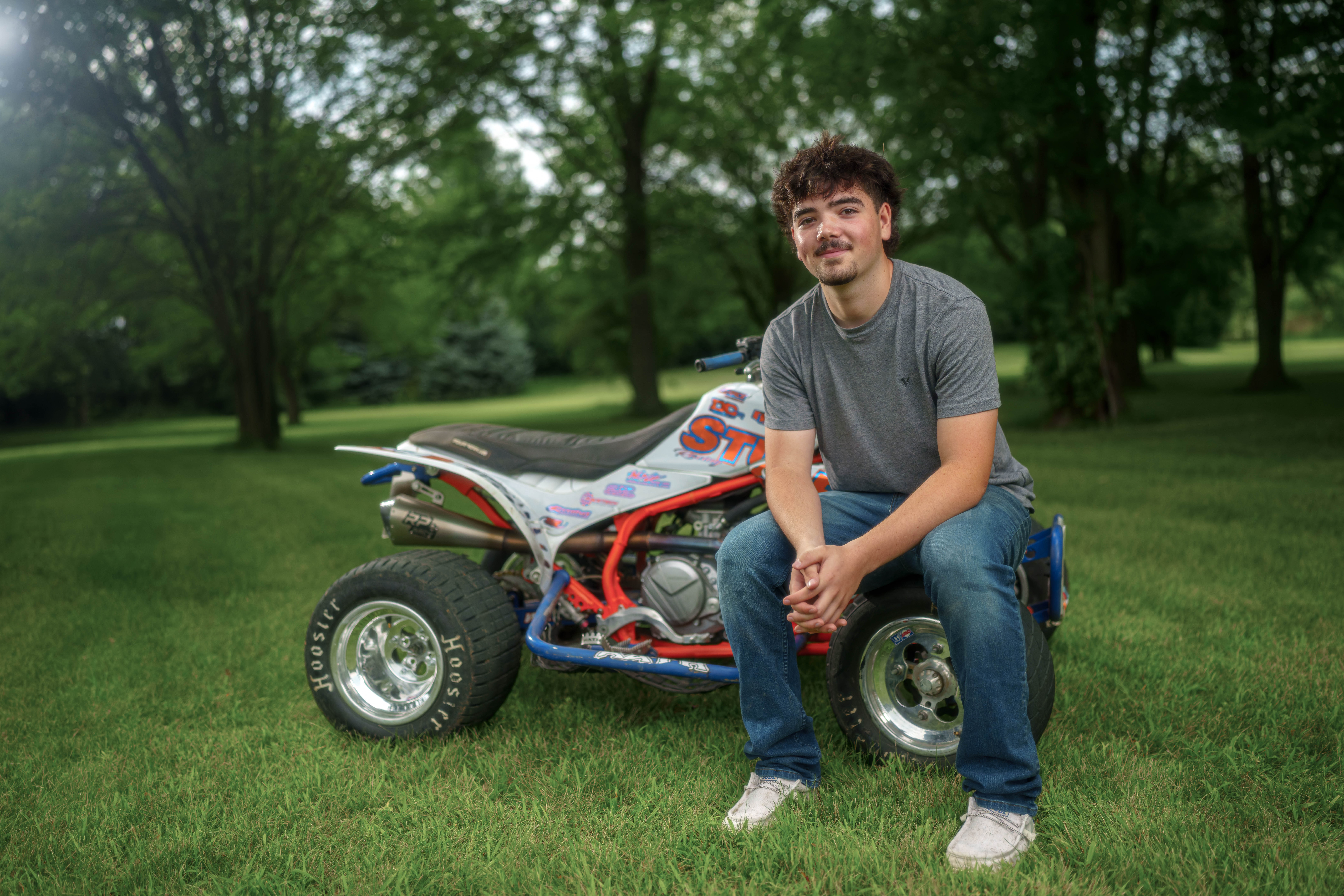 Click to View Larger Brady Stuart poses for senior photos outside Monroe Wisconsin on August 4th, 2025. Stuart will graduate in 2026. Photography by Ross Harried for Second Crop Creative.