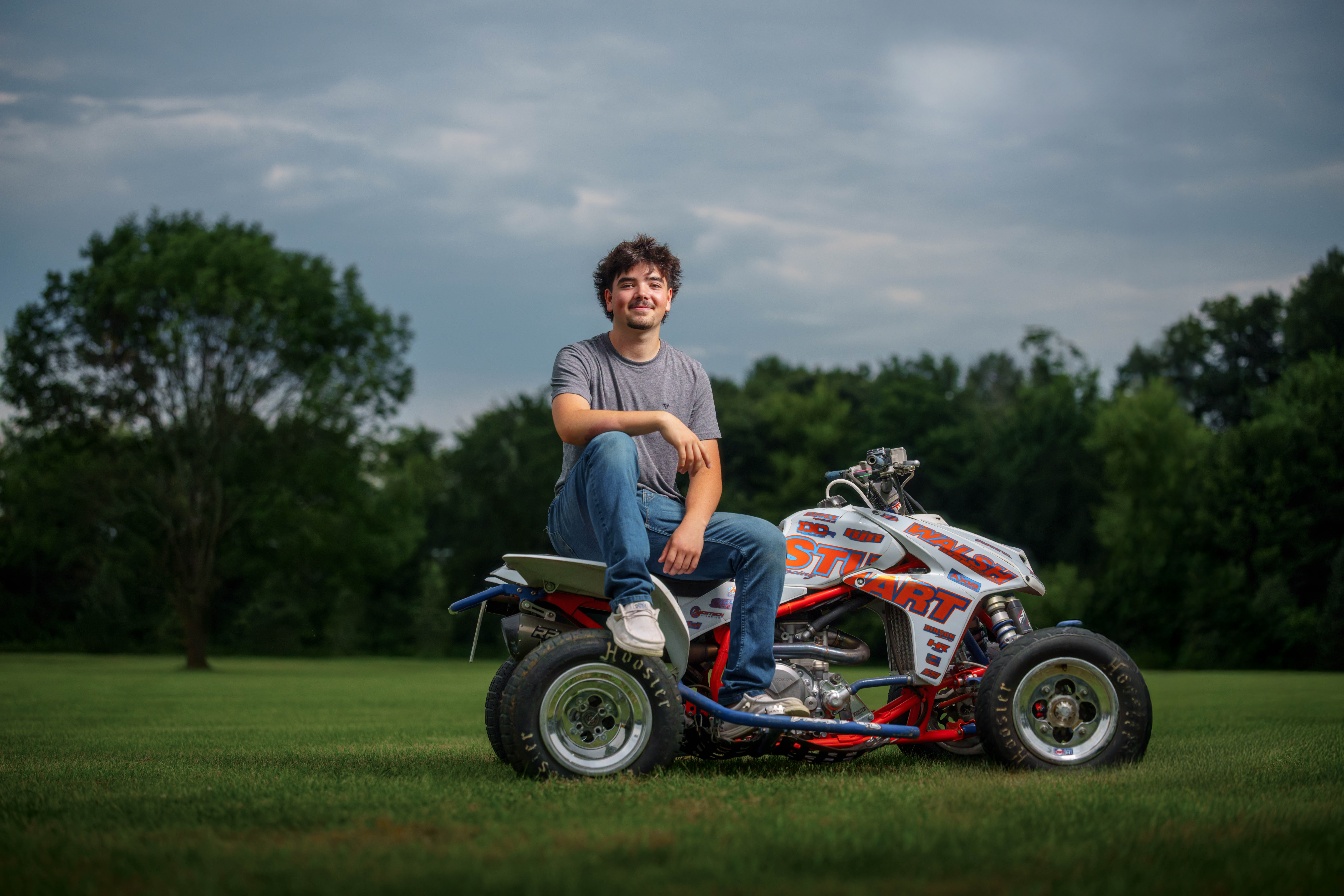 Click to View Larger Brady Stuart poses for senior photos outside Monroe Wisconsin on August 4th, 2025. Stuart will graduate in 2026. Photography by Ross Harried for Second Crop Creative.