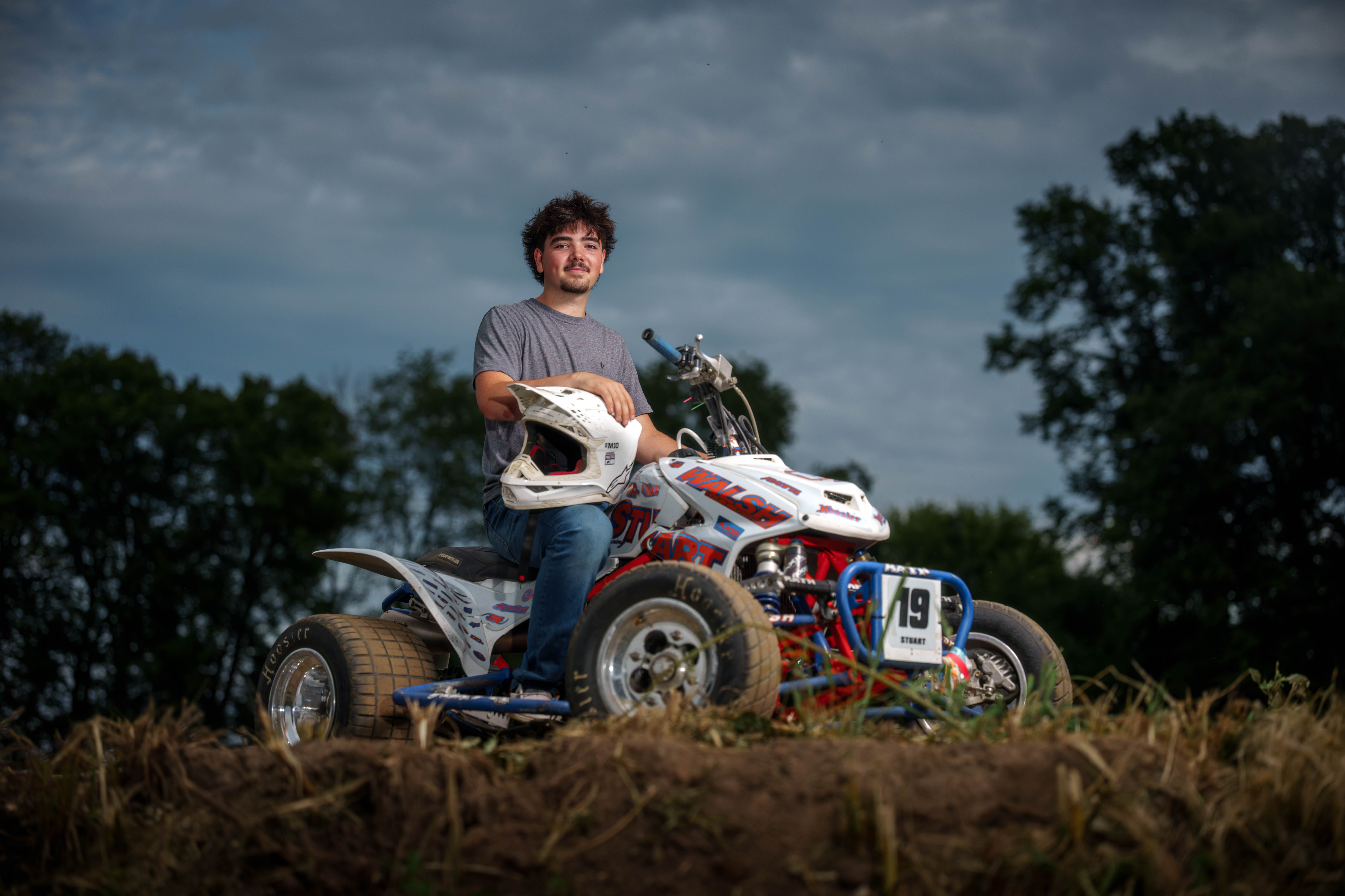 Click to View Larger Brady Stuart poses for senior photos outside Monroe Wisconsin on August 4th, 2025. Stuart will graduate in 2026. Photography by Ross Harried for Second Crop Creative.