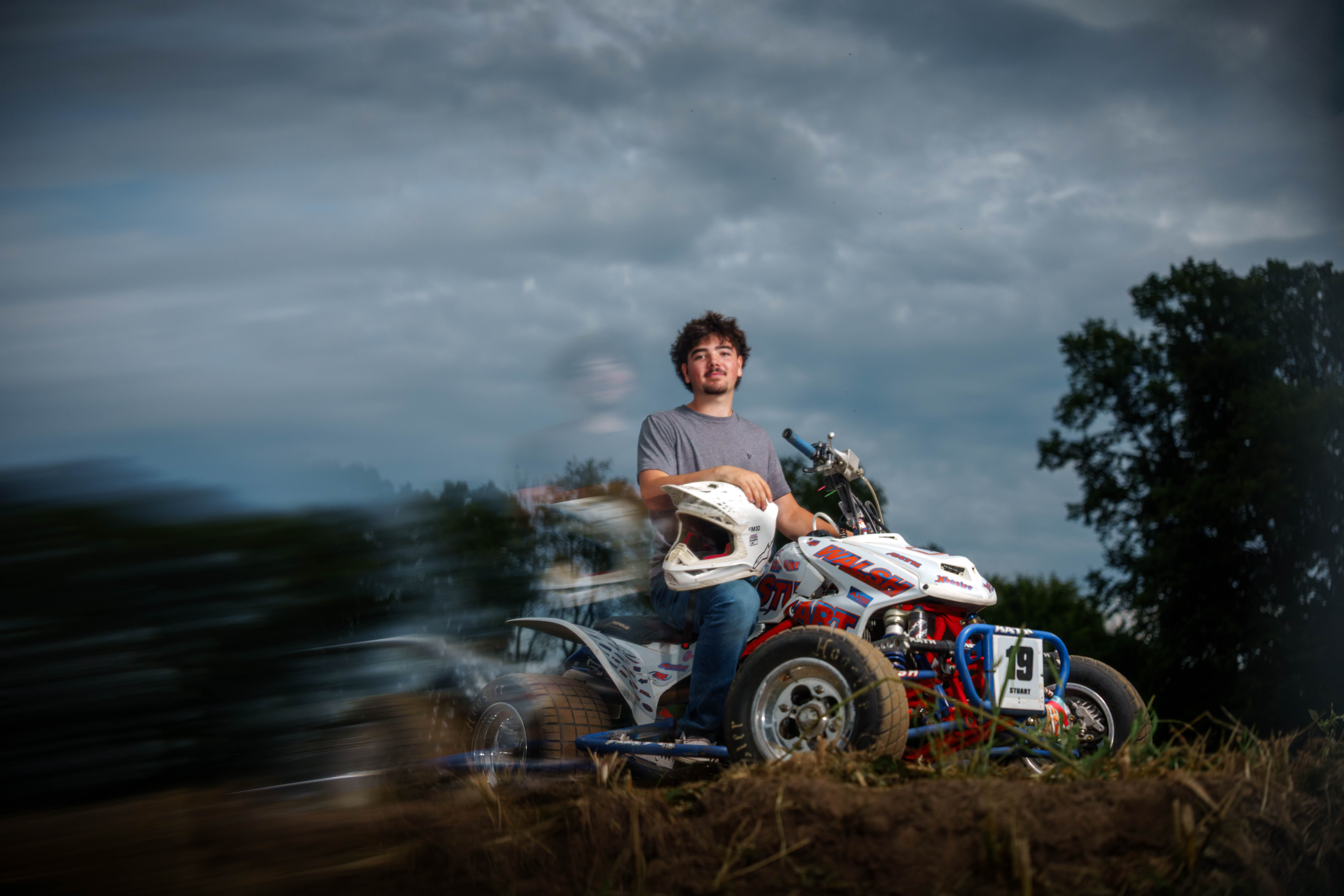 Click to View Larger Brady Stuart poses for senior photos outside Monroe Wisconsin on August 4th, 2025. Stuart will graduate in 2026. Photography by Ross Harried for Second Crop Creative.