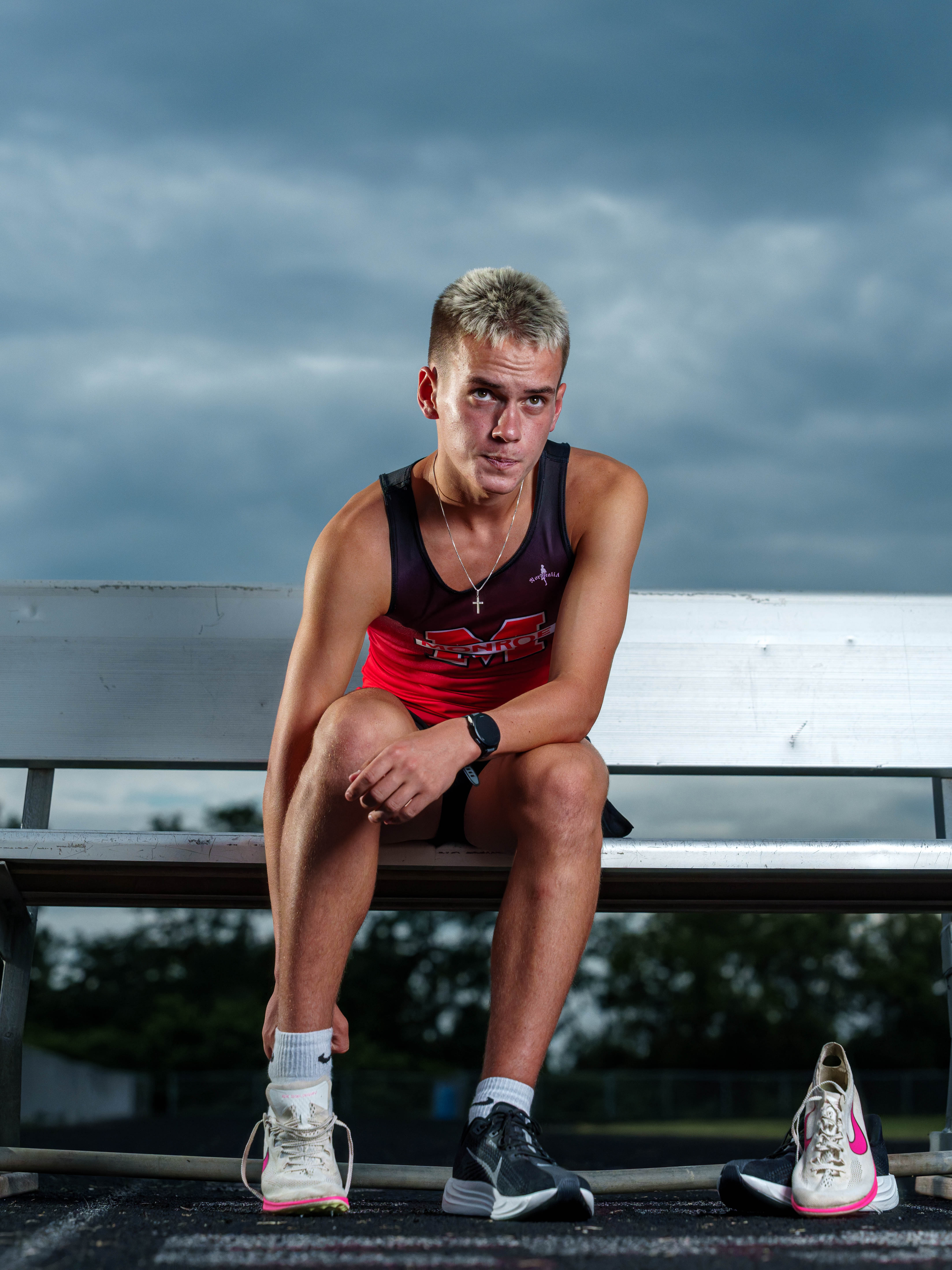 Click to View Larger Tre Dammen poses for senior photos in Monroe Wisconsin on August 11th, 2025. Dammen will graduate in 2026. Photography by Ross Harried for Second Crop Creative.