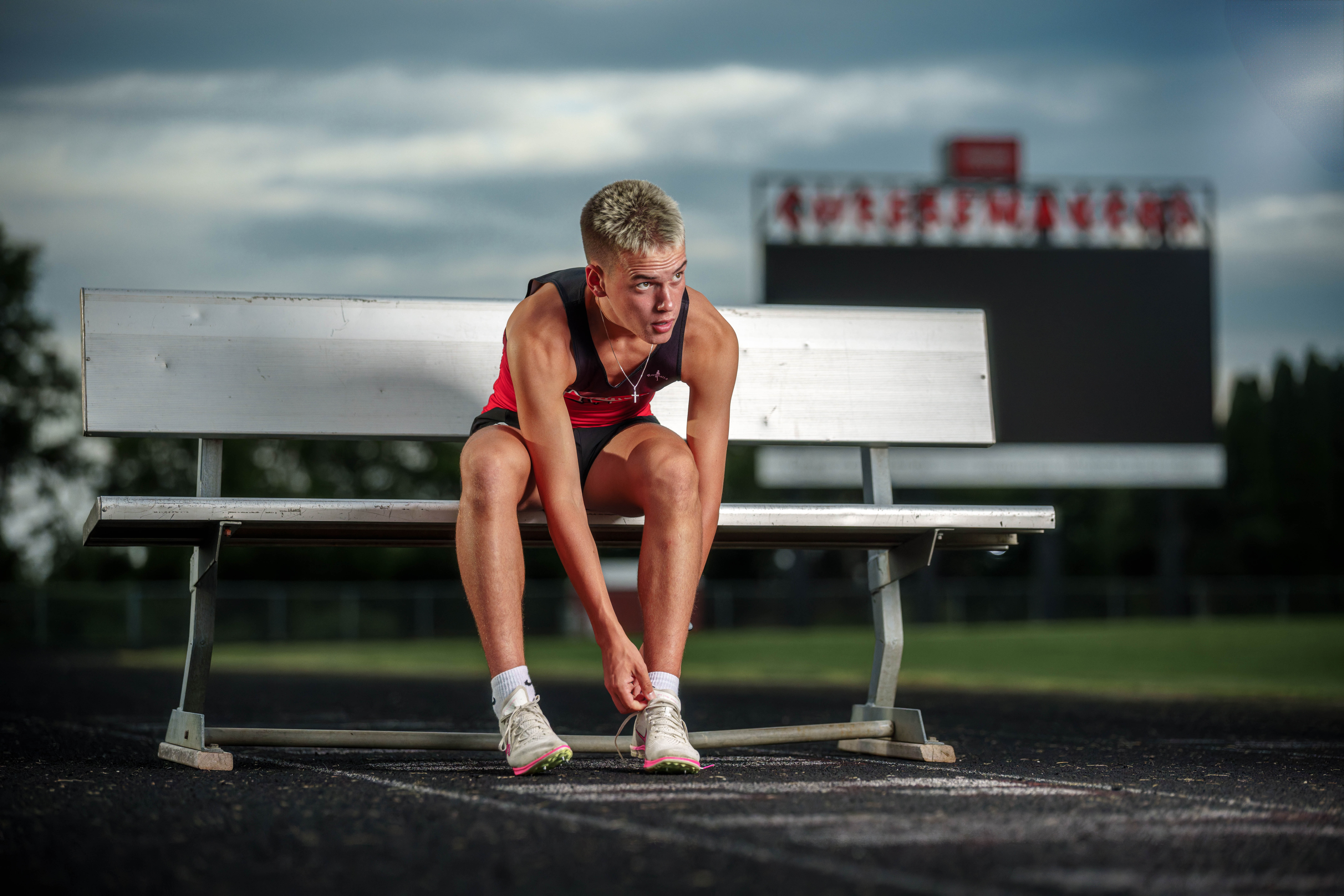 Click to View Larger Tre Dammen poses for senior photos in Monroe Wisconsin on August 11th, 2025. Dammen will graduate in 2026. Photography by Ross Harried for Second Crop Creative.