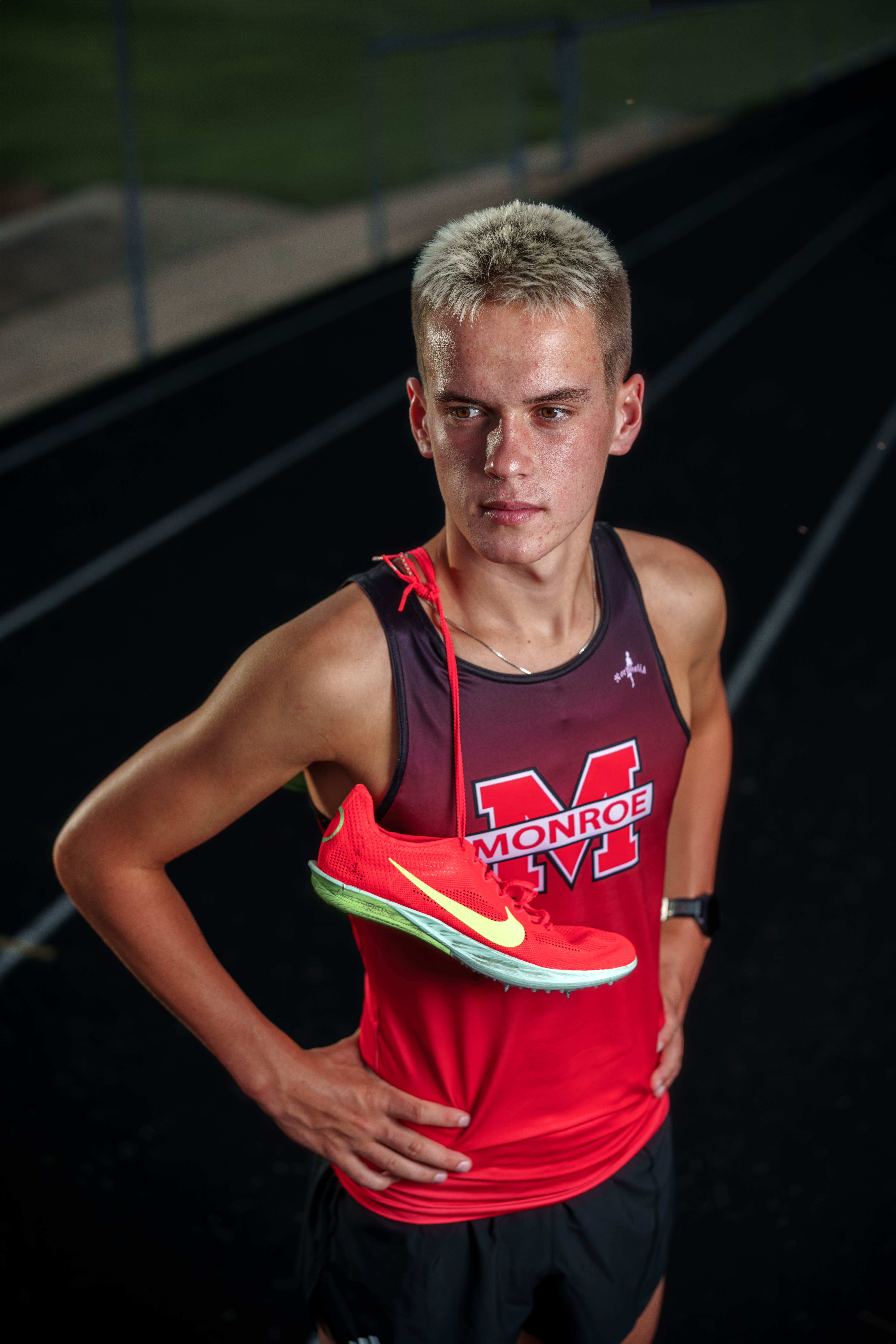 Click to View Larger Tre Dammen poses for senior photos in Monroe Wisconsin on August 11th, 2025. Dammen will graduate in 2026. Photography by Ross Harried for Second Crop Creative.