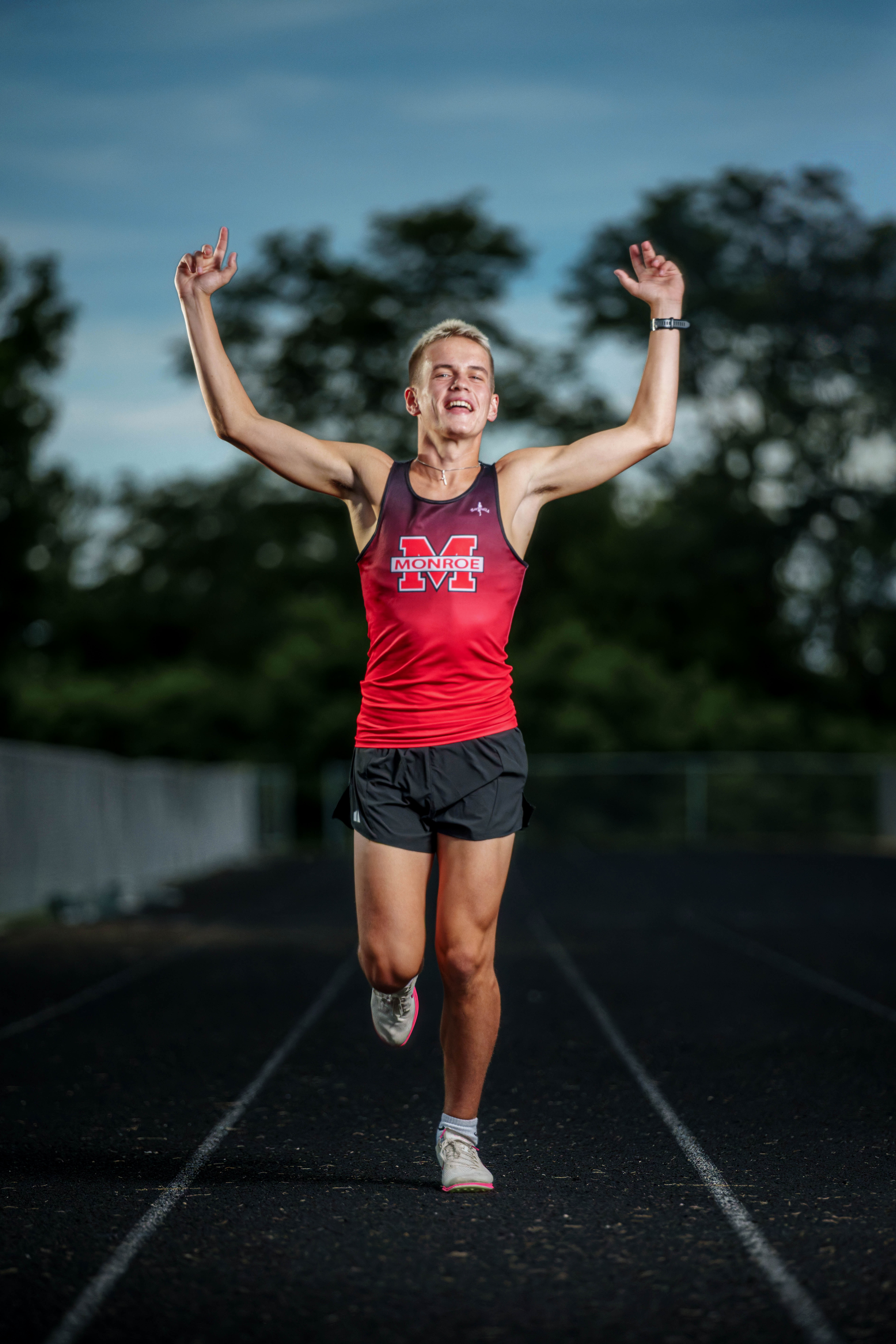 Click to View Larger Tre Dammen poses for senior photos in Monroe Wisconsin on August 11th, 2025. Dammen will graduate in 2026. Photography by Ross Harried for Second Crop Creative.