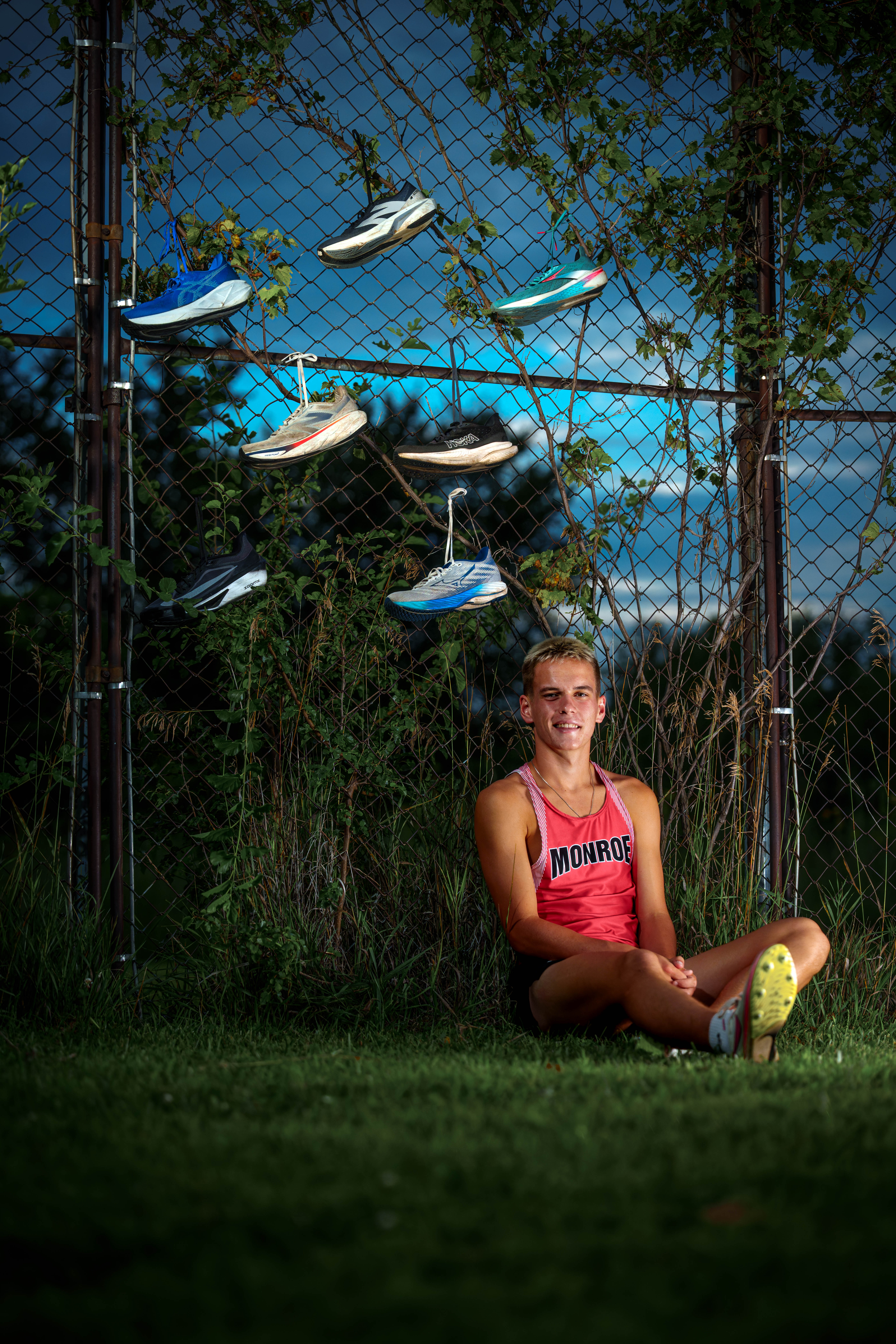 Click to View Larger Tre Dammen poses for senior photos in Monroe Wisconsin on August 11th, 2025. Dammen will graduate in 2026. Photography by Ross Harried for Second Crop Creative.
