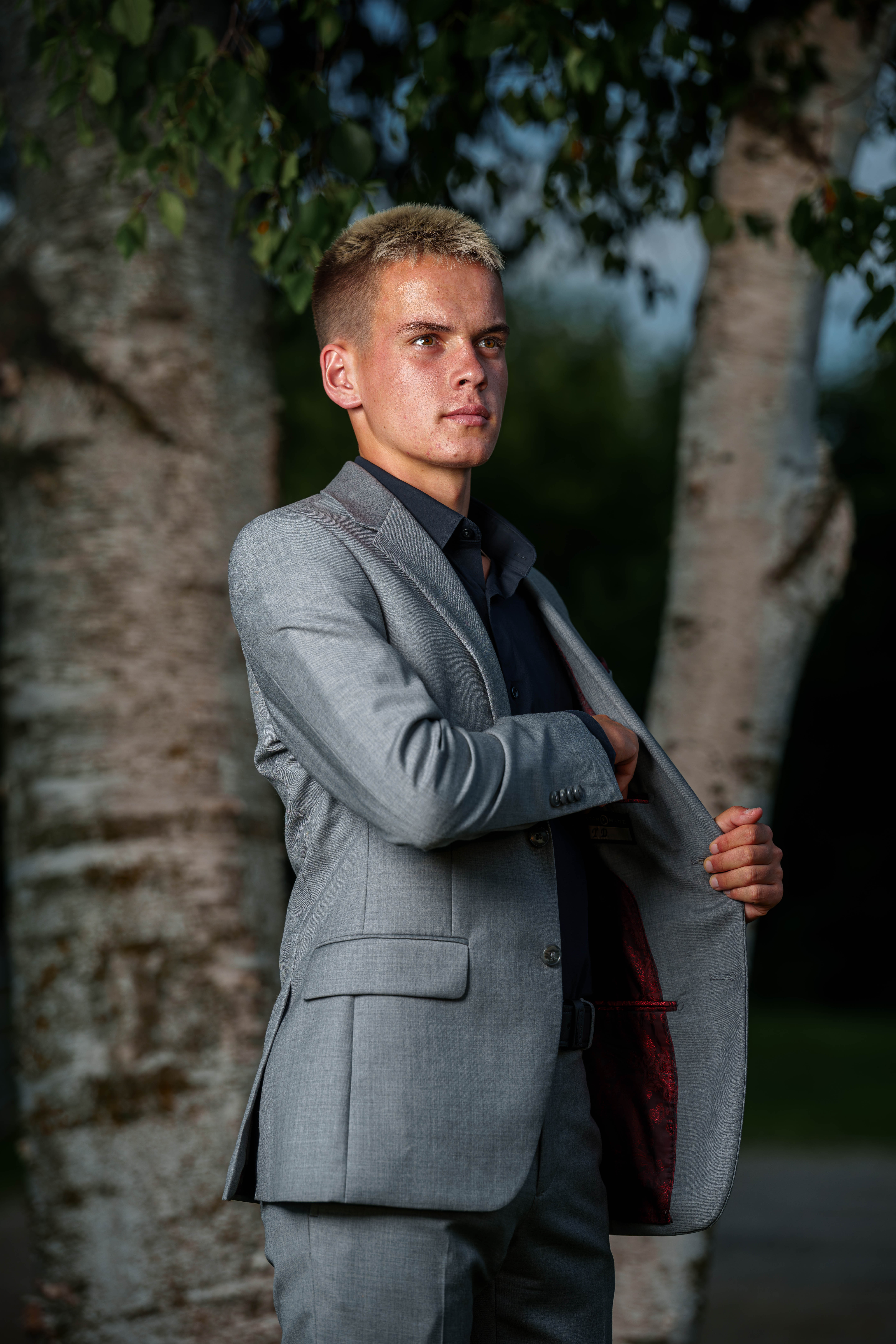 Click to View Larger Tre Dammen poses for senior photos in Monroe Wisconsin on August 11th, 2025. Dammen will graduate in 2026. Photography by Ross Harried for Second Crop Creative.