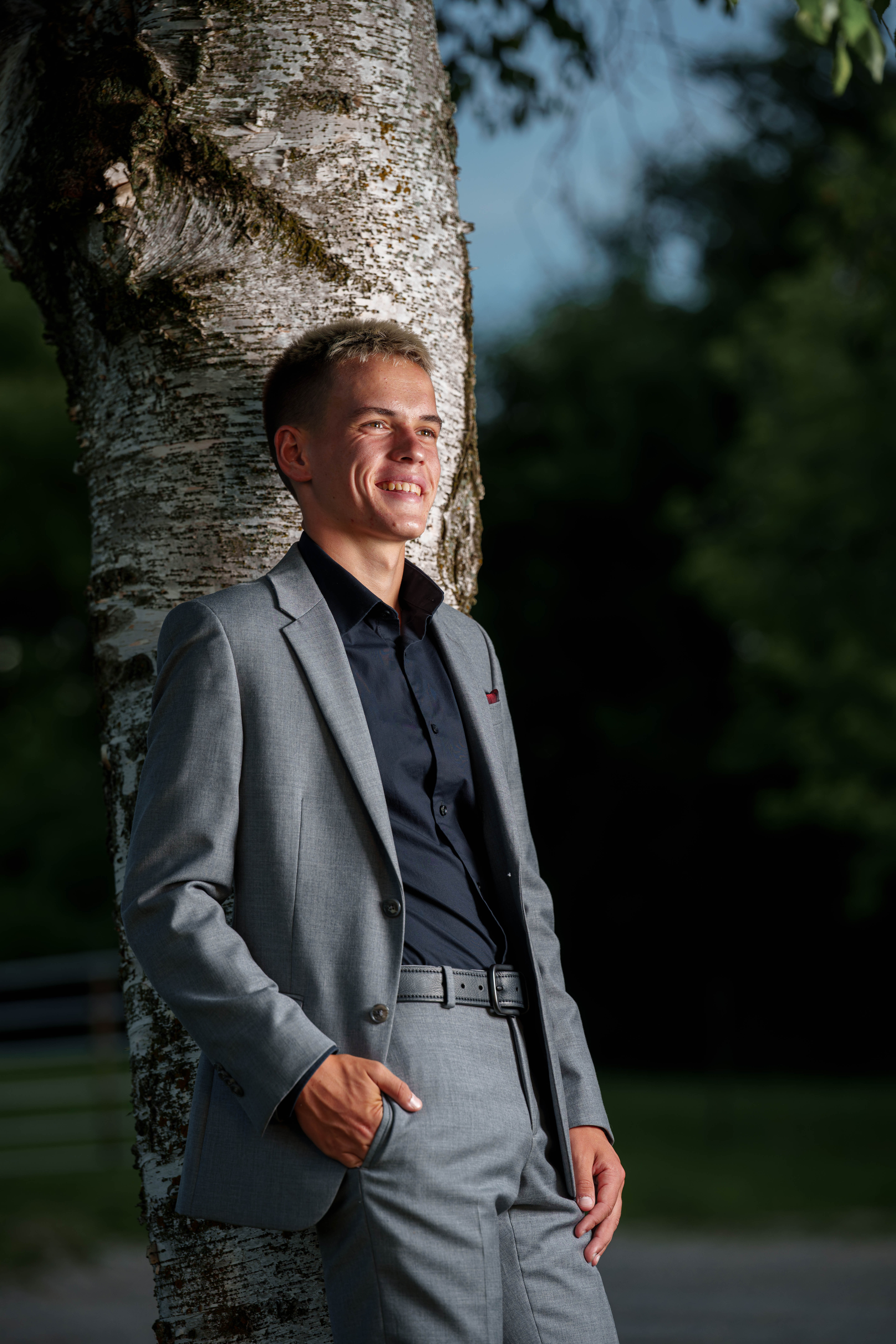 Click to View Larger Tre Dammen poses for senior photos in Monroe Wisconsin on August 11th, 2025. Dammen will graduate in 2026. Photography by Ross Harried for Second Crop Creative.