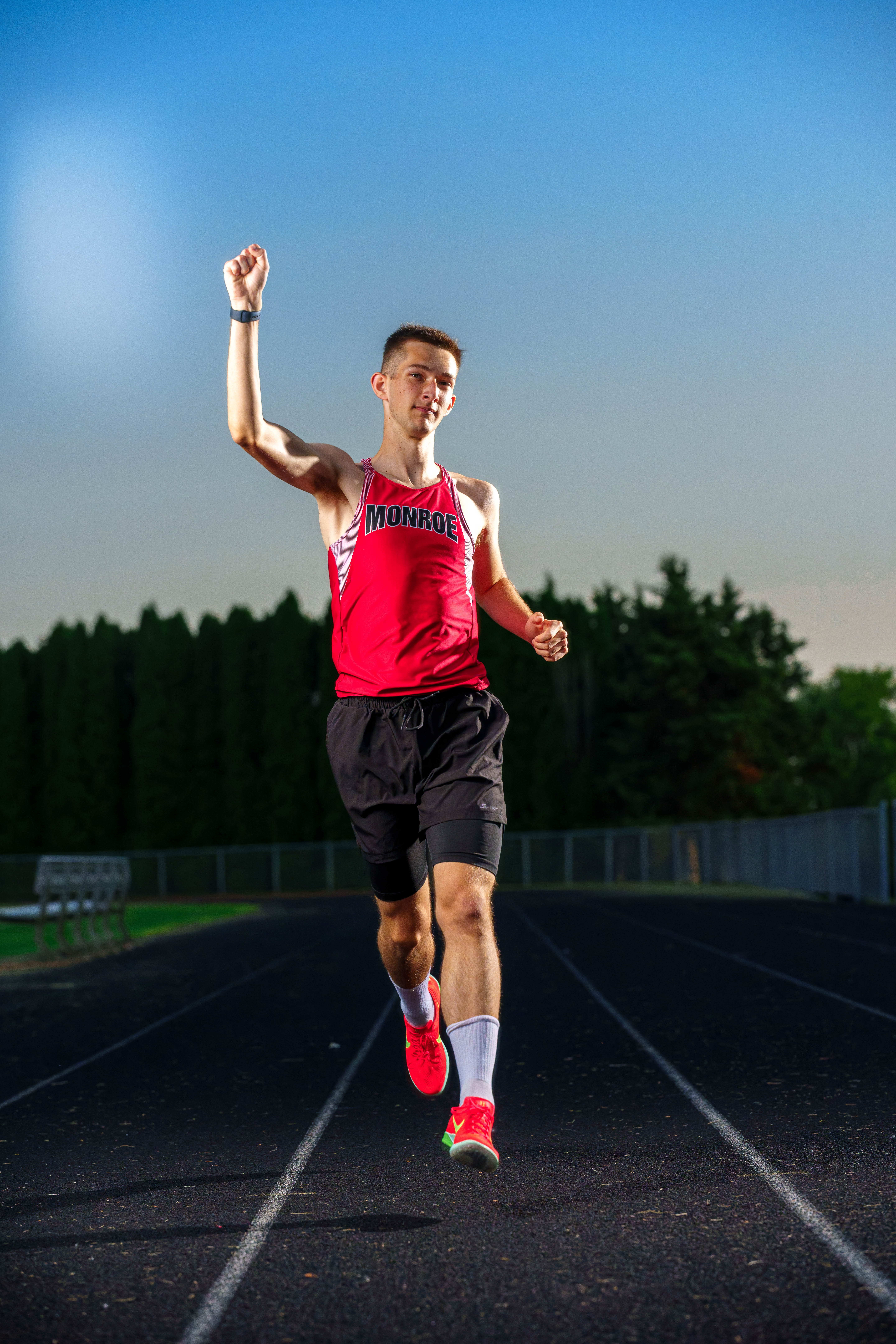 Click to View Larger James Mayer poses for senior photos in Monroe Wisconsin on August 12th, 2025. Mayer will graduate in 2026. Photography by Ross Harried for Second Crop Creative.