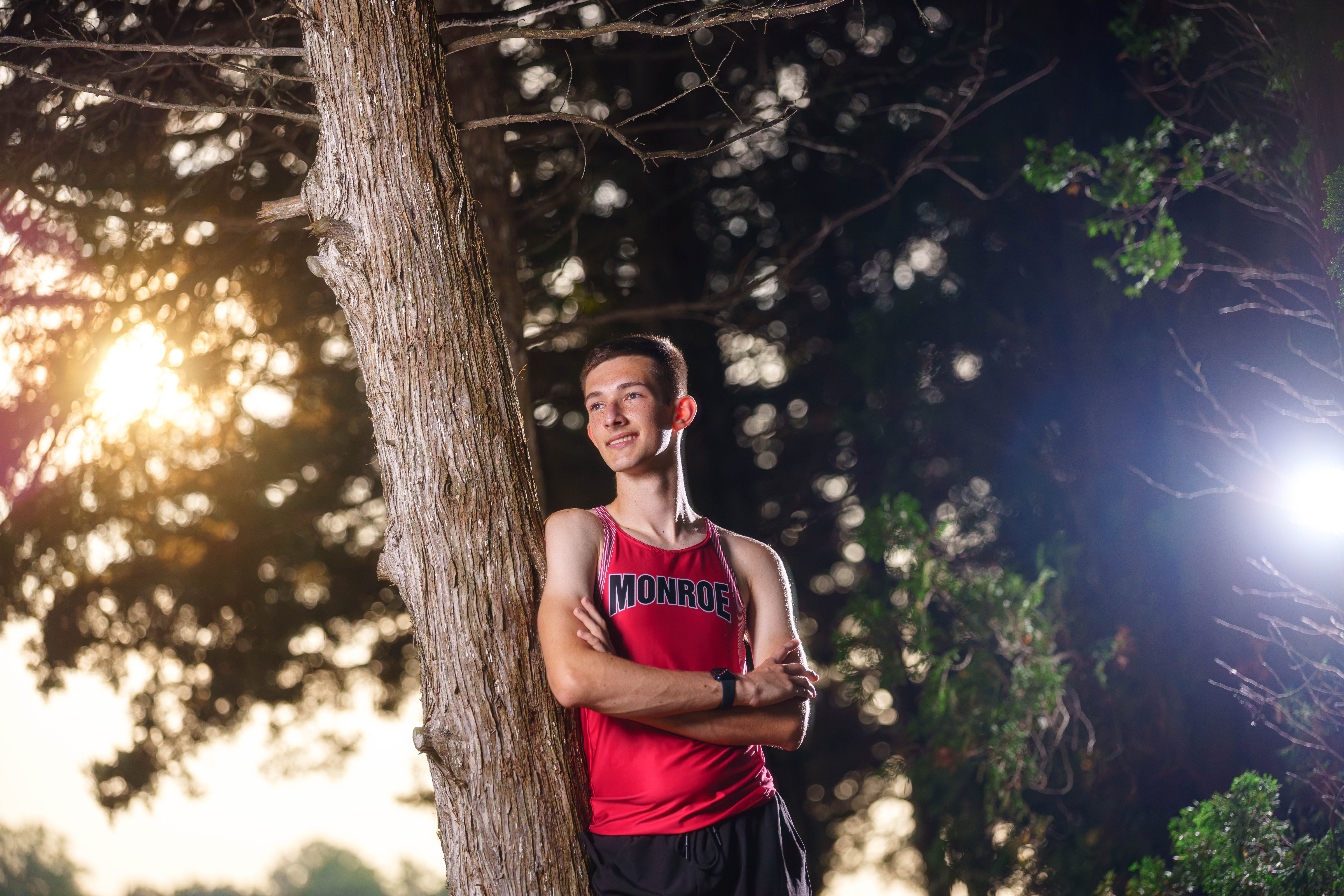 Click to View Larger James Mayer poses for senior photos in Monroe Wisconsin on August 12th, 2025. Mayer will graduate in 2026. Photography by Ross Harried for Second Crop Creative.