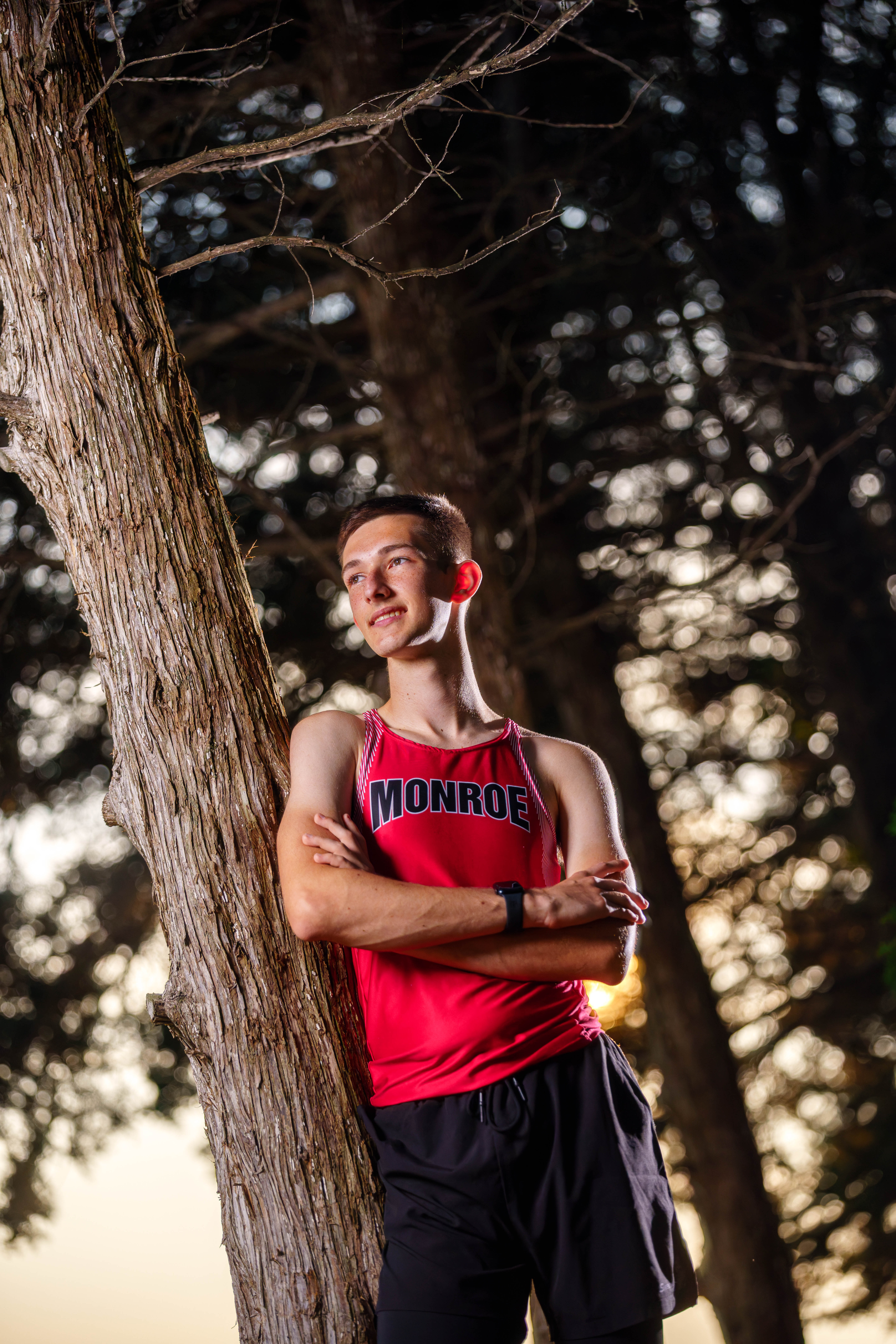 Click to View Larger James Mayer poses for senior photos in Monroe Wisconsin on August 12th, 2025. Mayer will graduate in 2026. Photography by Ross Harried for Second Crop Creative.