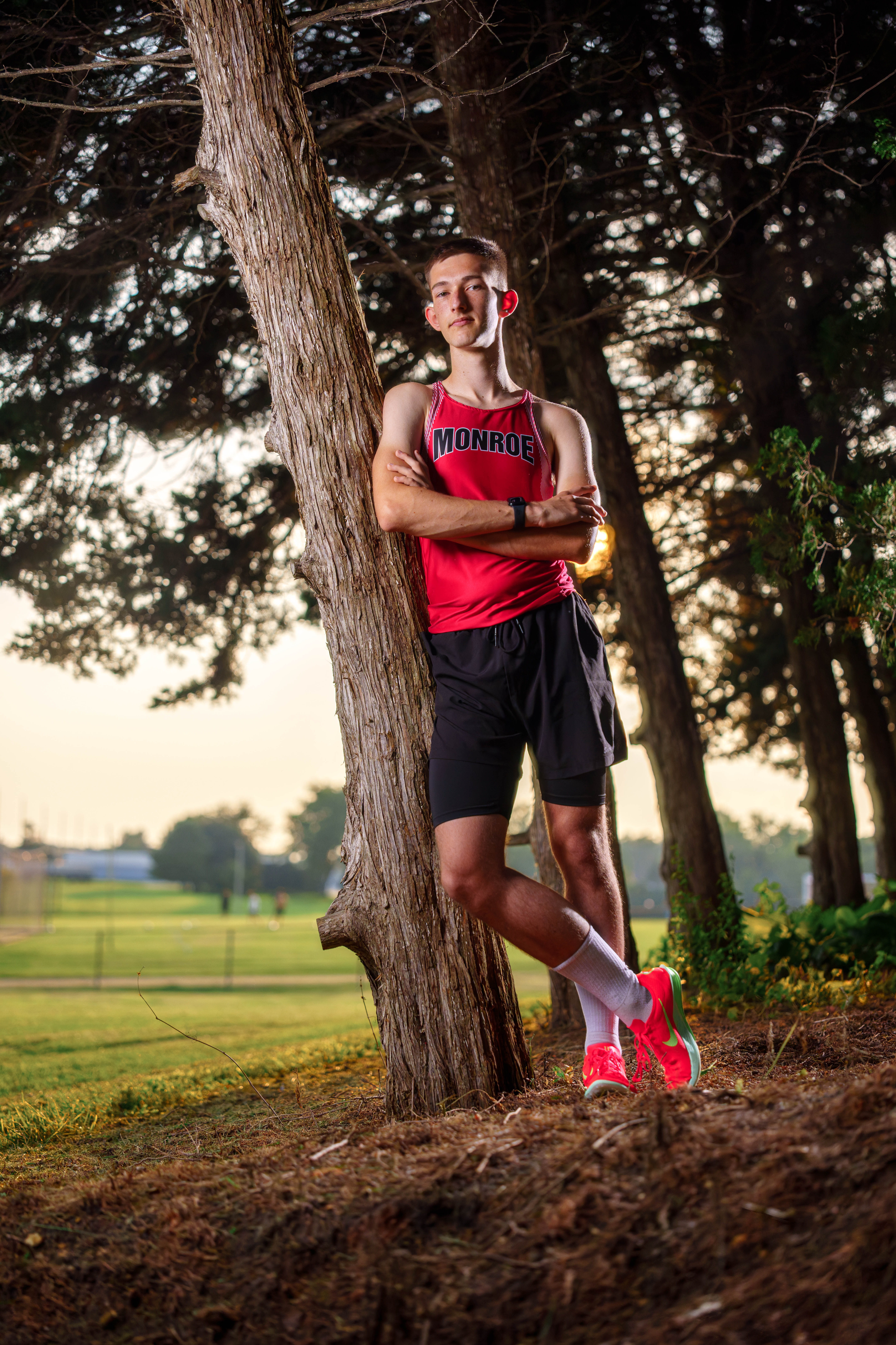 Click to View Larger James Mayer poses for senior photos in Monroe Wisconsin on August 12th, 2025. Mayer will graduate in 2026. Photography by Ross Harried for Second Crop Creative.