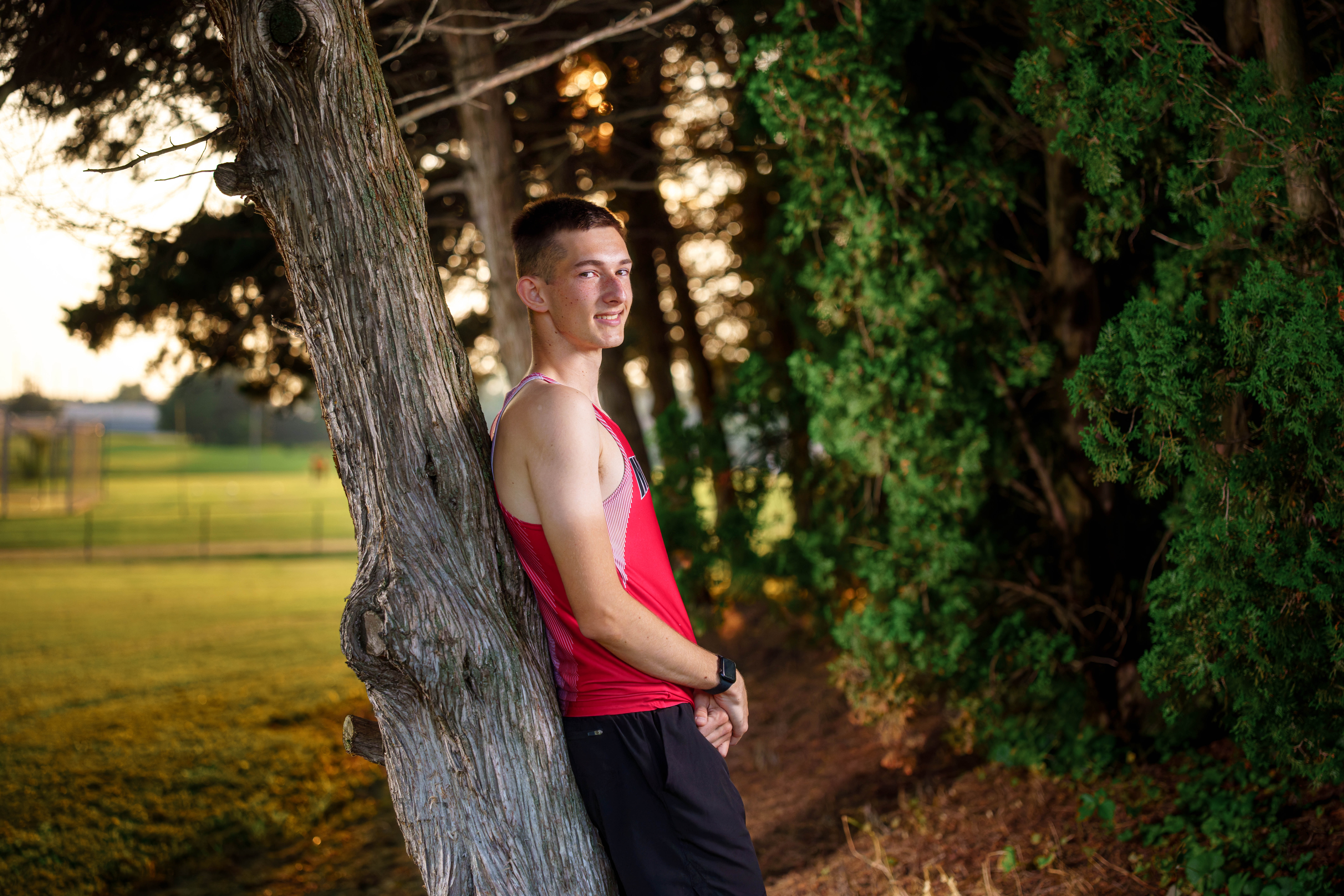 Click to View Larger James Mayer poses for senior photos in Monroe Wisconsin on August 12th, 2025. Mayer will graduate in 2026. Photography by Ross Harried for Second Crop Creative.