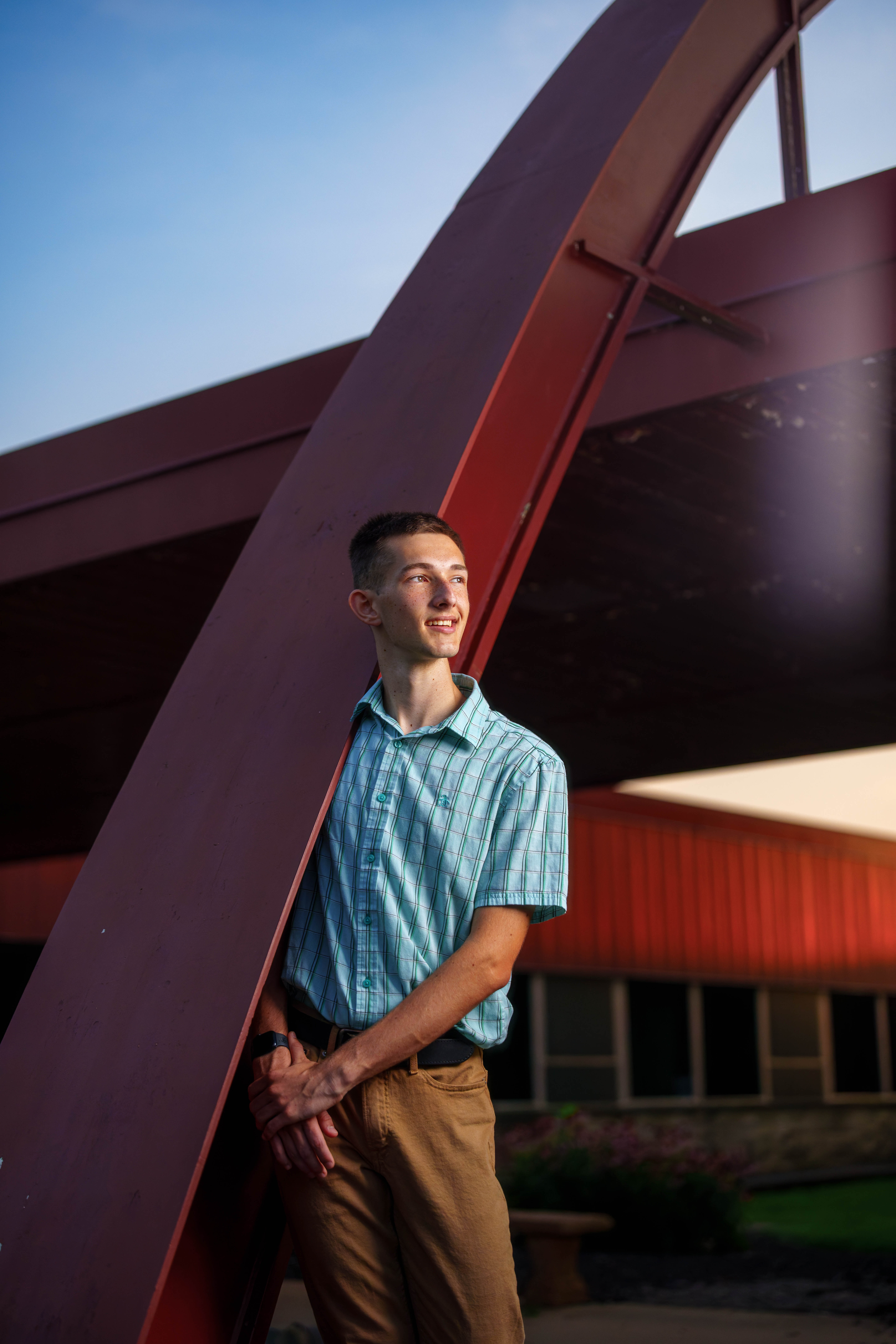 Click to View Larger James Mayer poses for senior photos in Monroe Wisconsin on August 12th, 2025. Mayer will graduate in 2026. Photography by Ross Harried for Second Crop Creative.