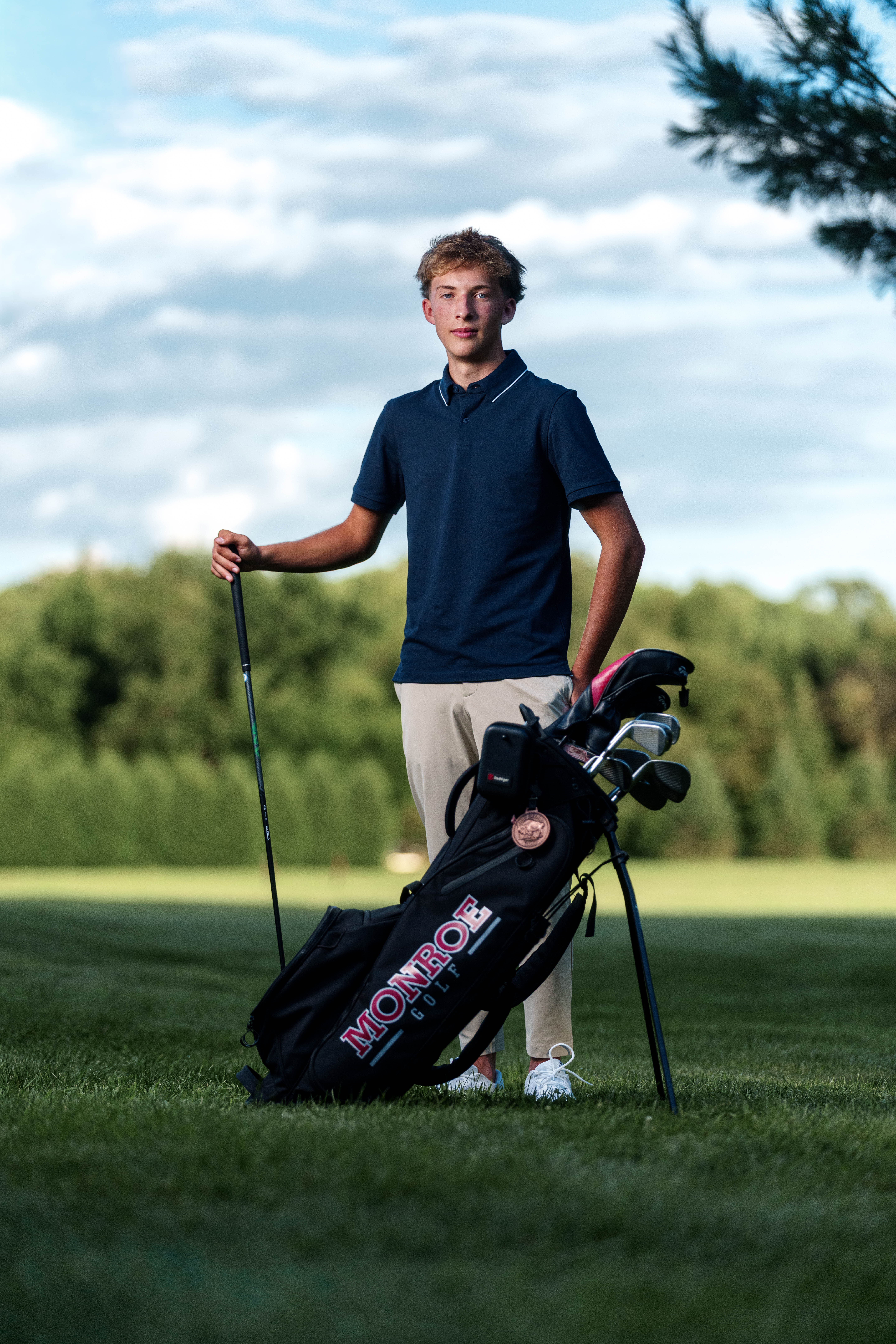 Click to View Larger Hans Brandt poses for senior photos in Monroe, Wisconsin on August 26th, 2025. Brandt will graduate in 2026. Photography by Ross Harried for Second Crop Creative.