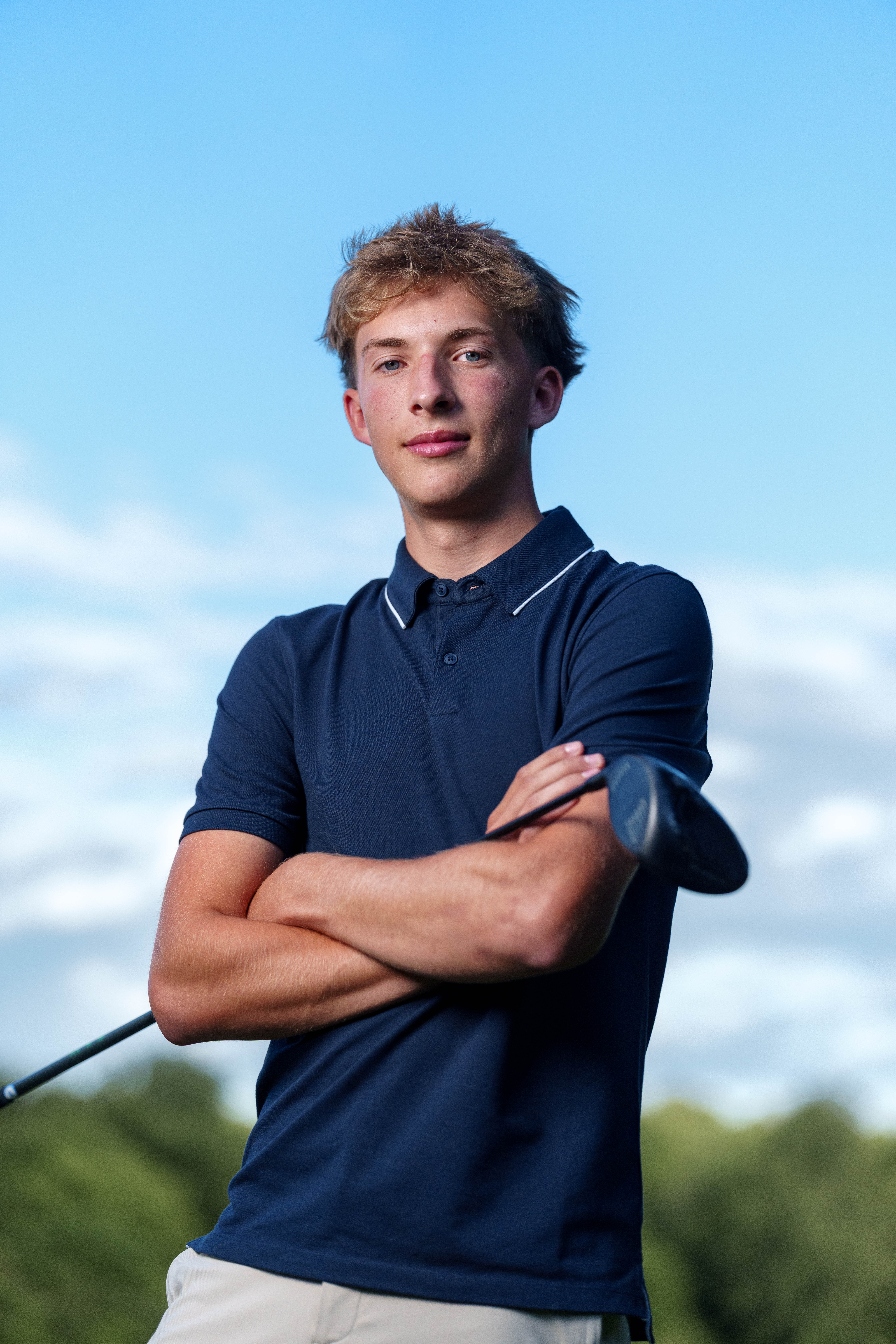 Click to View Larger Hans Brandt poses for senior photos in Monroe, Wisconsin on August 26th, 2025. Brandt will graduate in 2026. Photography by Ross Harried for Second Crop Creative.