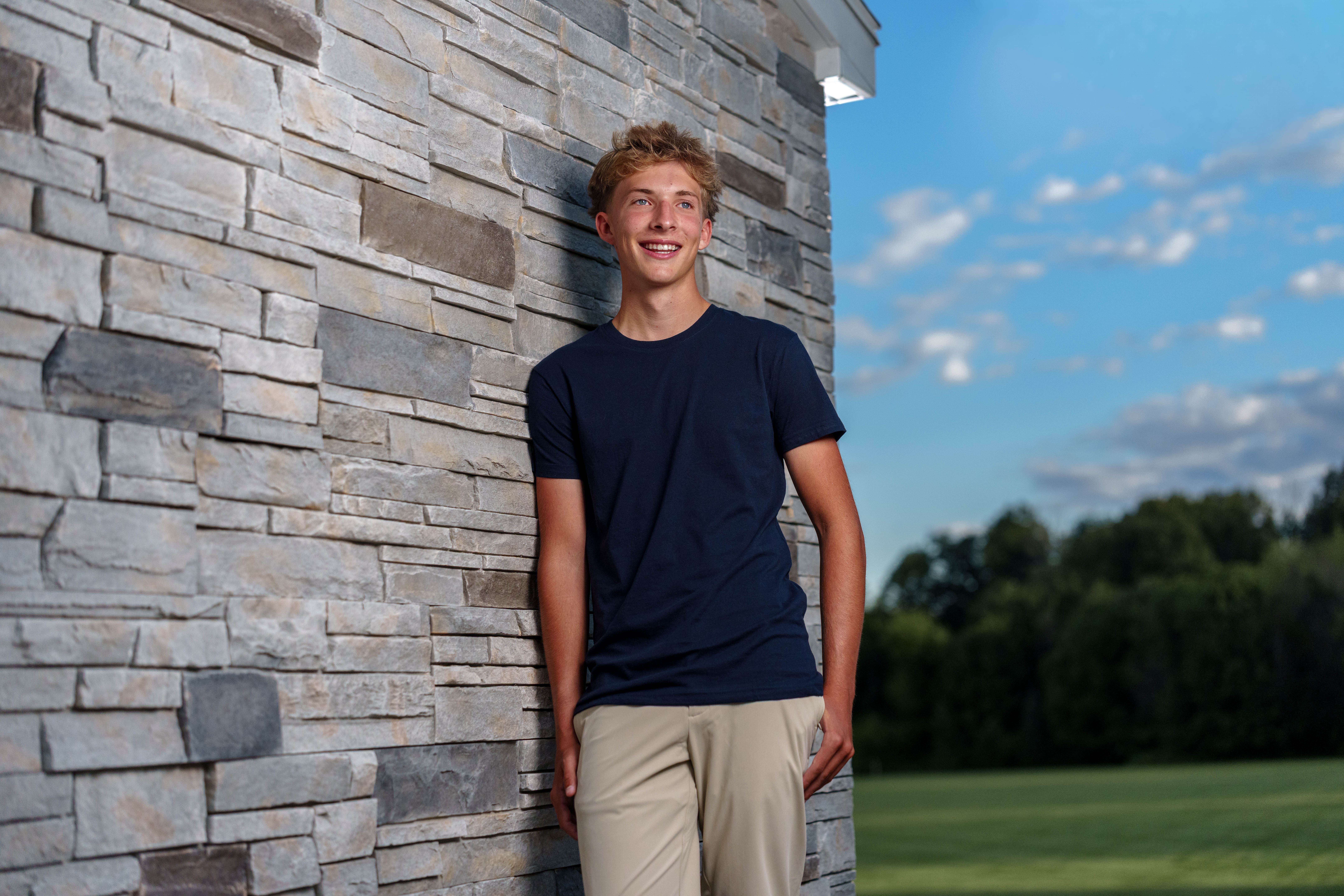 Click to View Larger Hans Brandt poses for senior photos in Monroe, Wisconsin on August 26th, 2025. Brandt will graduate in 2026. Photography by Ross Harried for Second Crop Creative.
