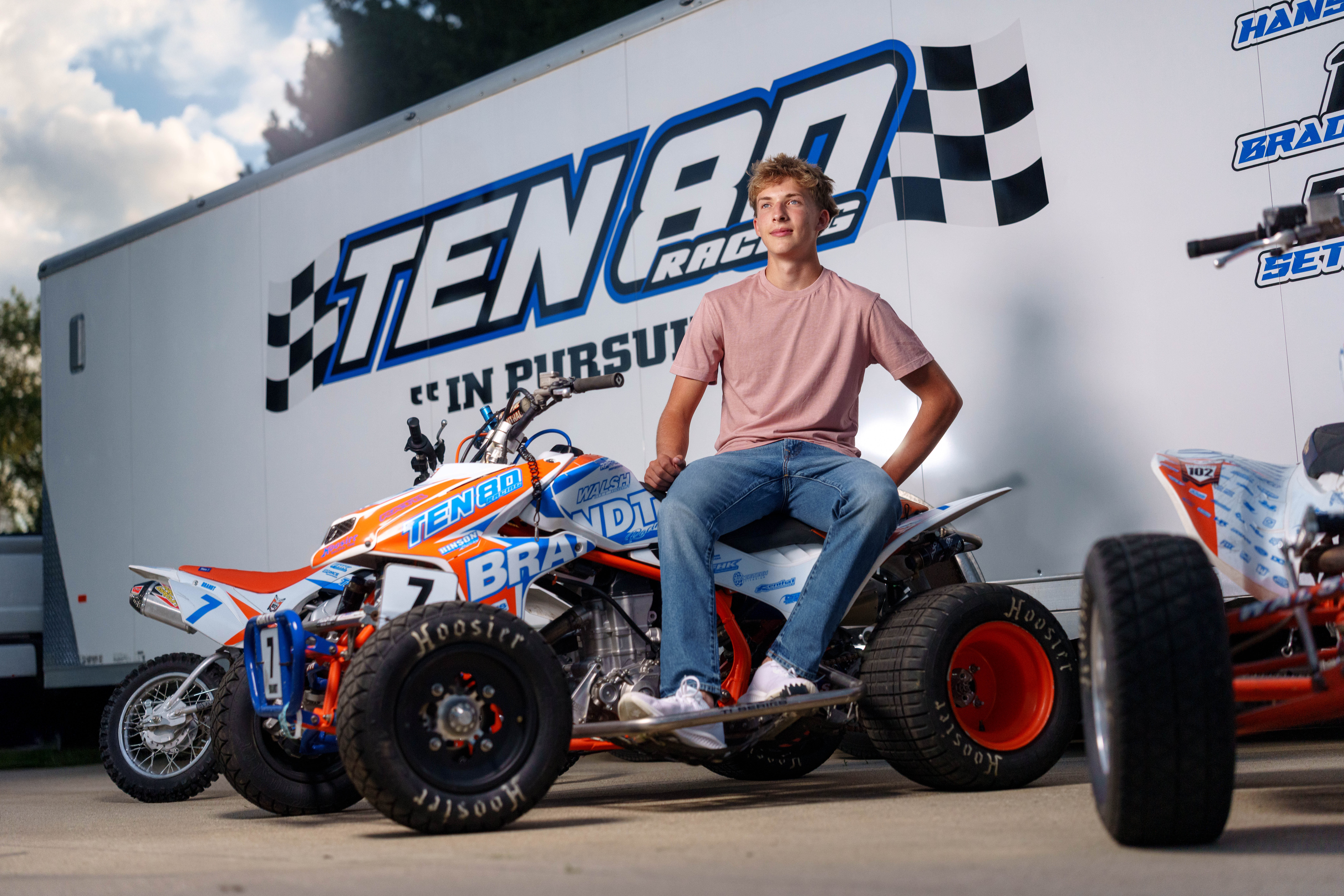 Click to View Larger Hans Brandt poses for senior photos in Monroe, Wisconsin on August 26th, 2025. Brandt will graduate in 2026. Photography by Ross Harried for Second Crop Creative.