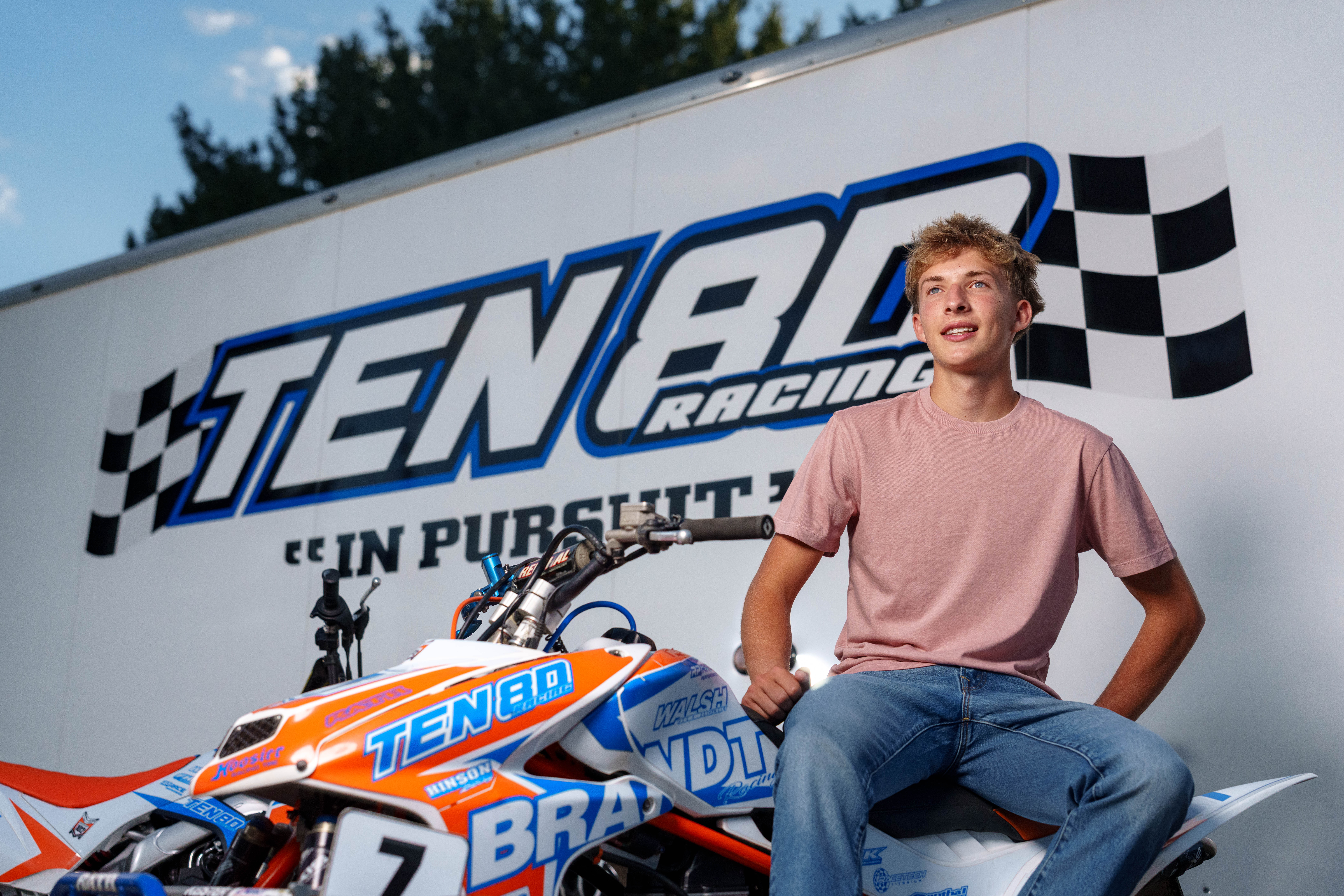 Click to View Larger Hans Brandt poses for senior photos in Monroe, Wisconsin on August 26th, 2025. Brandt will graduate in 2026. Photography by Ross Harried for Second Crop Creative.