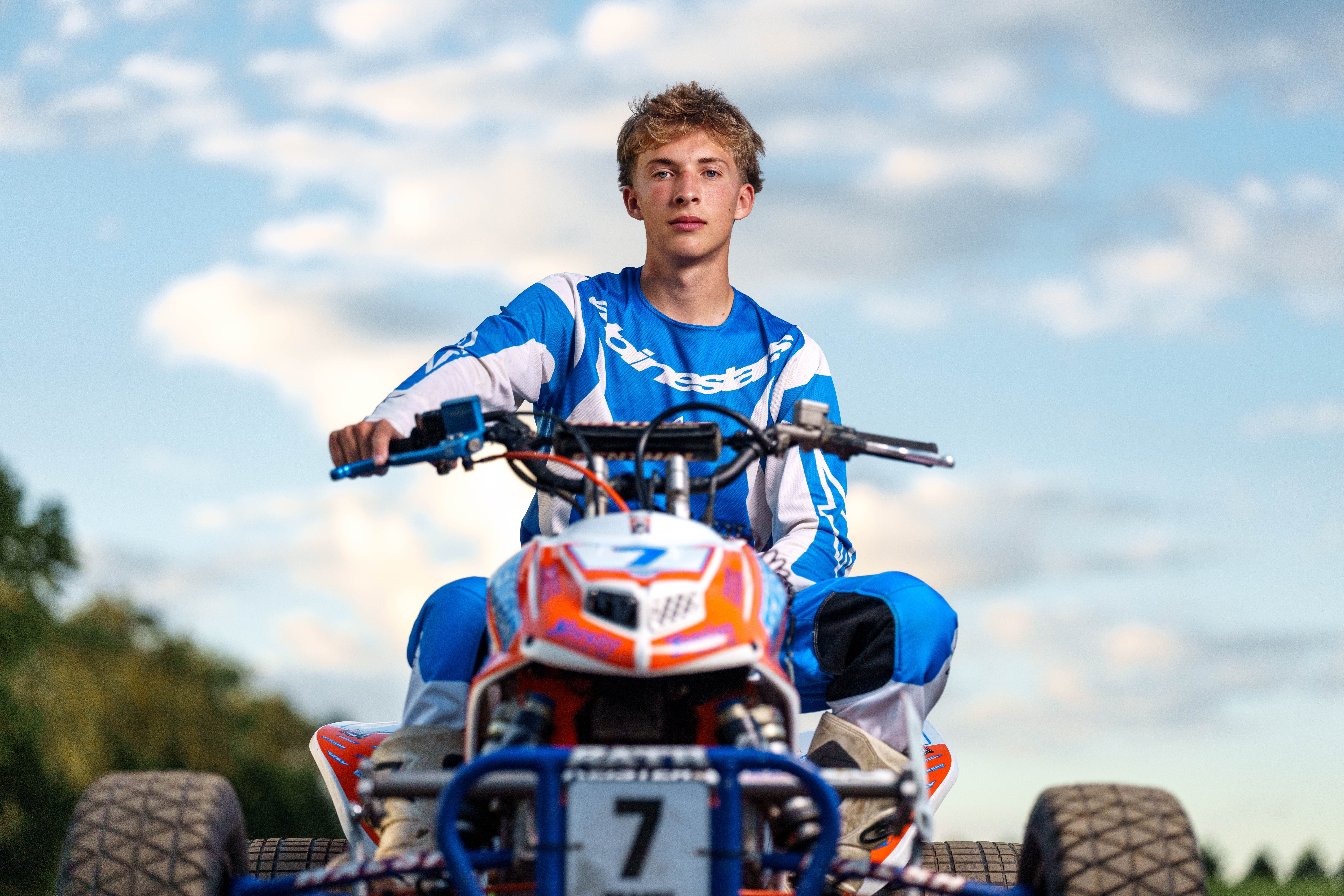 Click to View Larger Hans Brandt poses for senior photos in Monroe, Wisconsin on August 26th, 2025. Brandt will graduate in 2026. Photography by Ross Harried for Second Crop Creative.