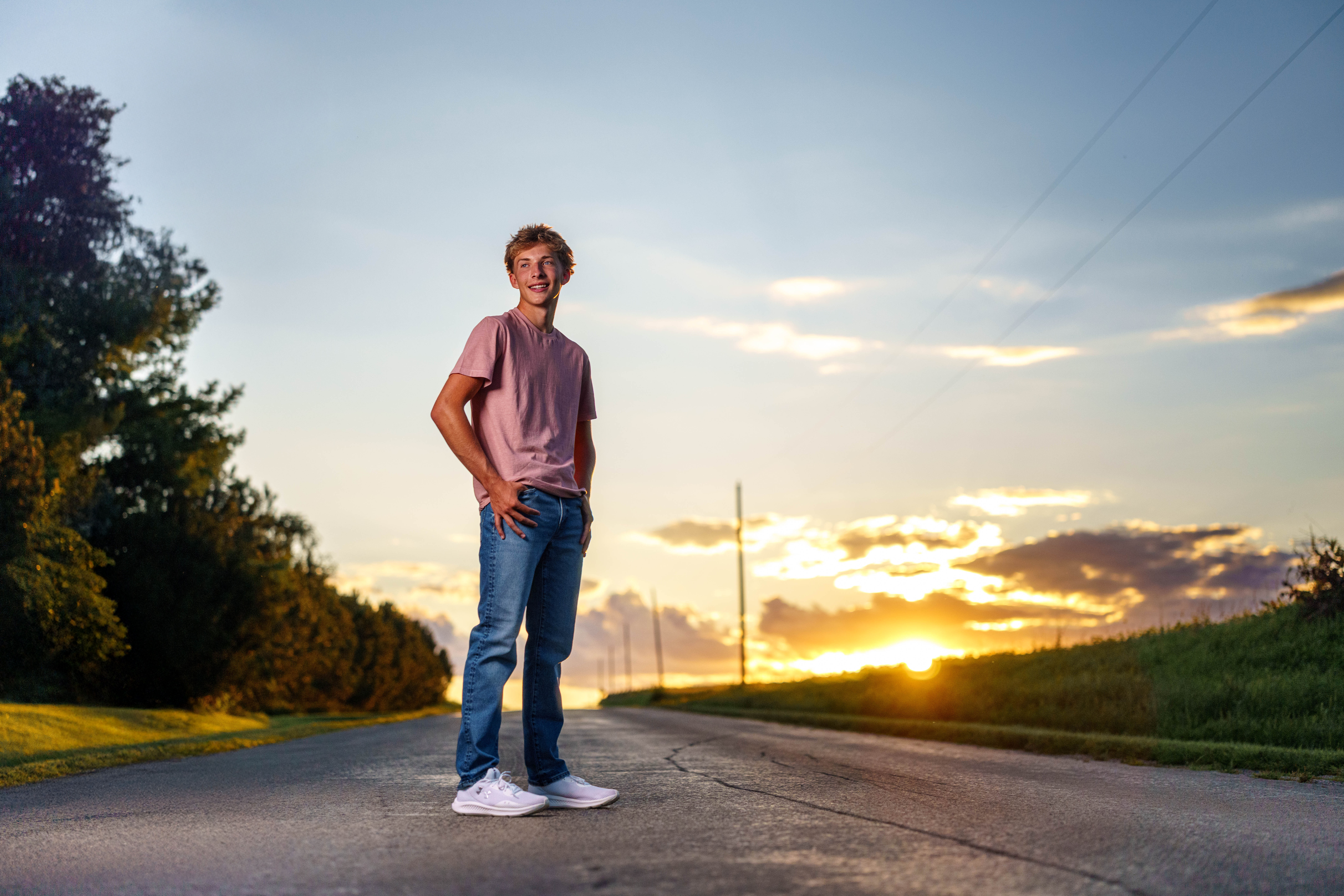 Click to View Larger Hans Brandt poses for senior photos in Monroe, Wisconsin on August 26th, 2025. Brandt will graduate in 2026. Photography by Ross Harried for Second Crop Creative.