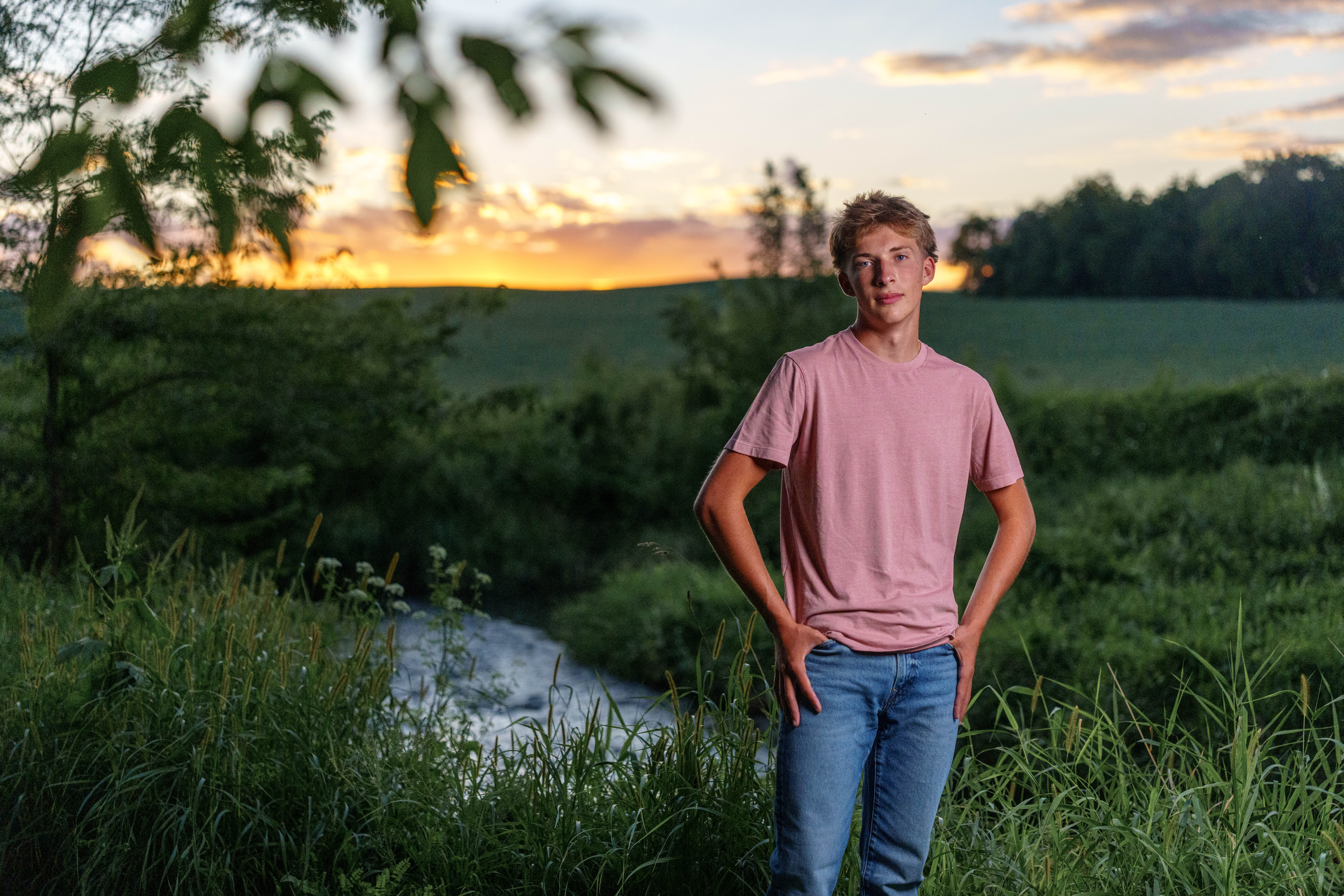 Click to View Larger Hans Brandt poses for senior photos in Monroe, Wisconsin on August 26th, 2025. Brandt will graduate in 2026. Photography by Ross Harried for Second Crop Creative.