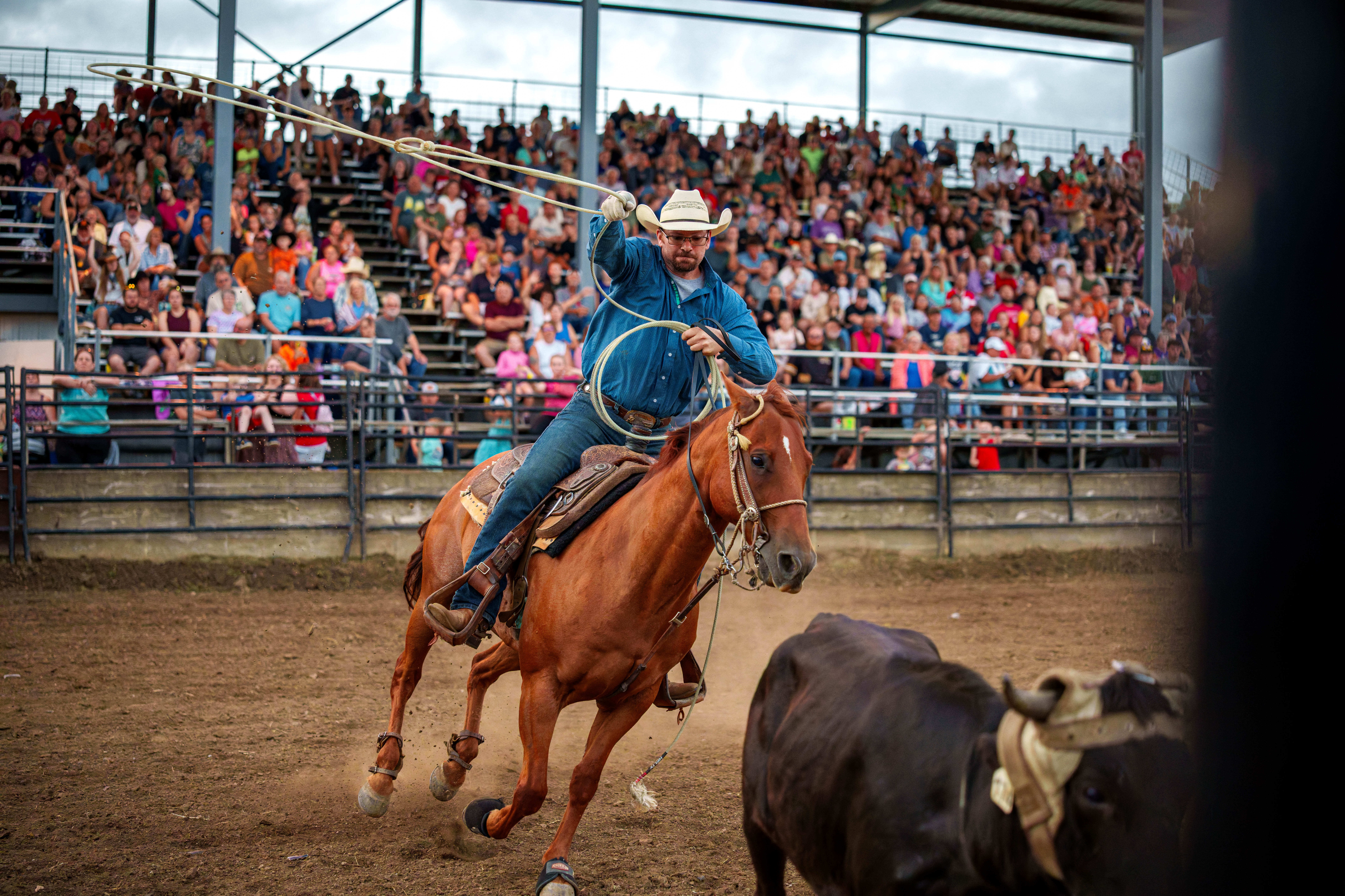 Bucking Bulls full rodeo at the Green County Fair in Monroe, Wisconsin on July 16th, 2025. Photography by Ross Harried for Second Crop Sports.