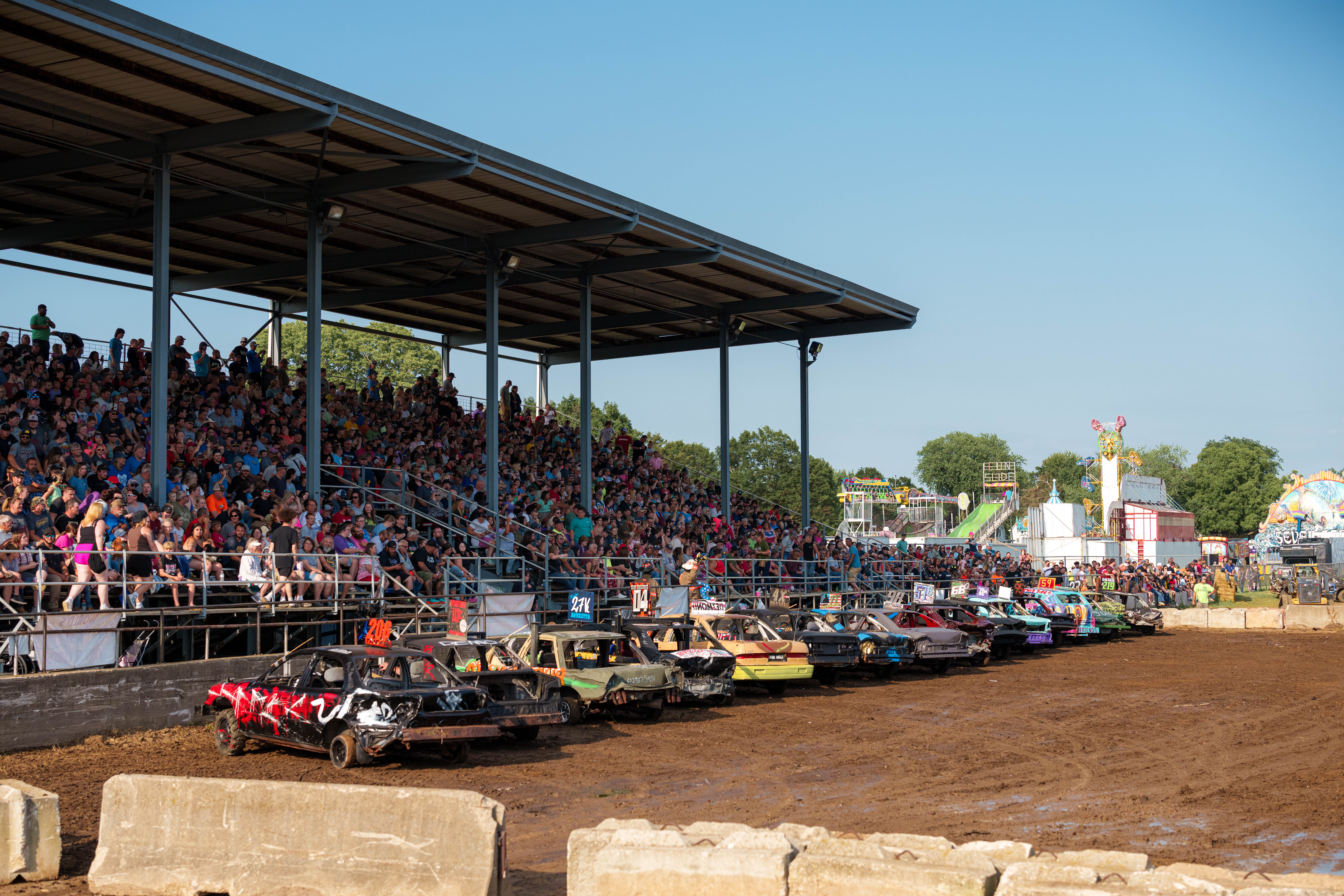 Demolition Derby at the Green County Fair in Monroe, Wisconsin on July 19th, 2025. Photography by Ross Harried for Second Crop Sports.