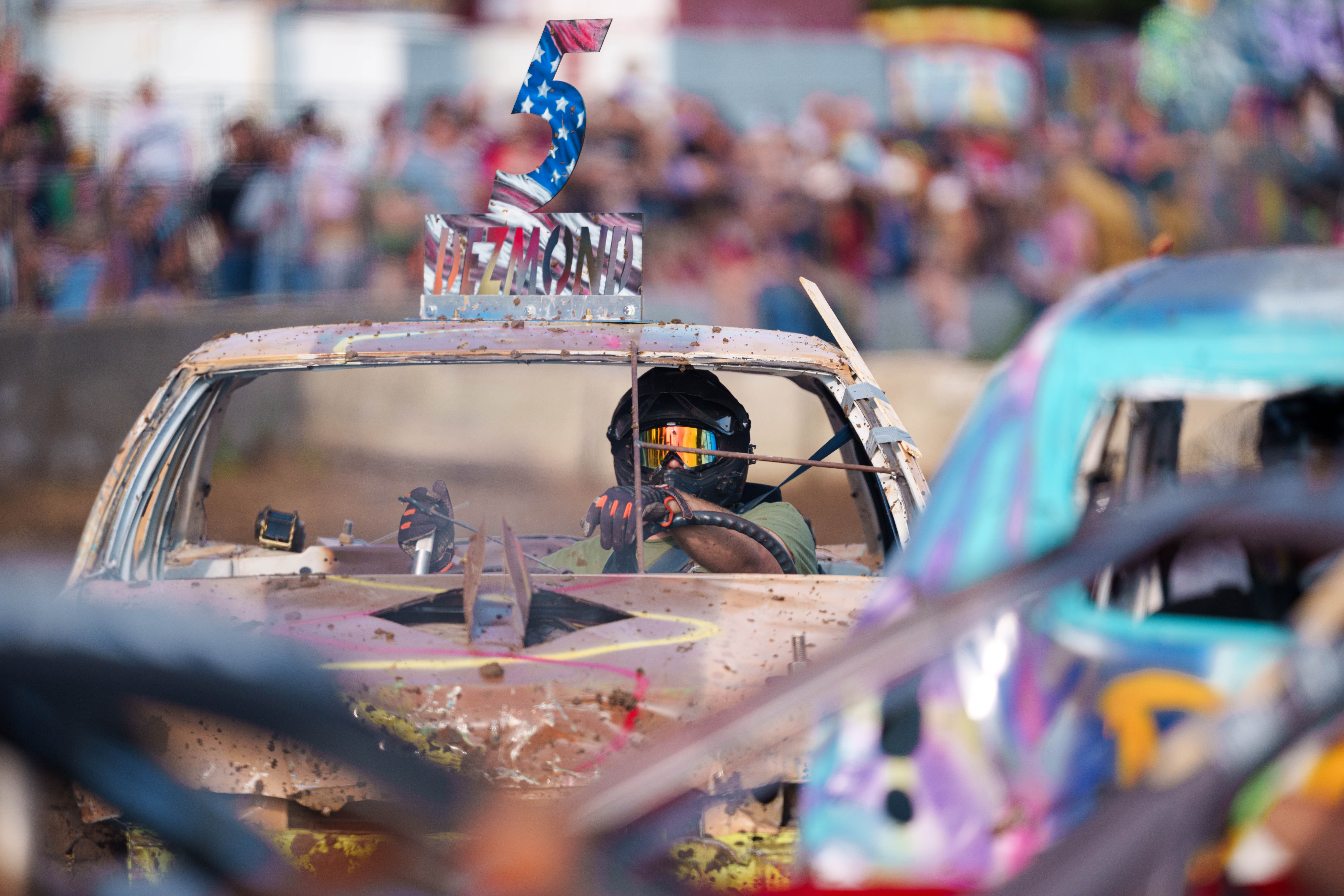 Demolition Derby at the Green County Fair in Monroe, Wisconsin on July 19th, 2025. Photography by Ross Harried for Second Crop Sports.