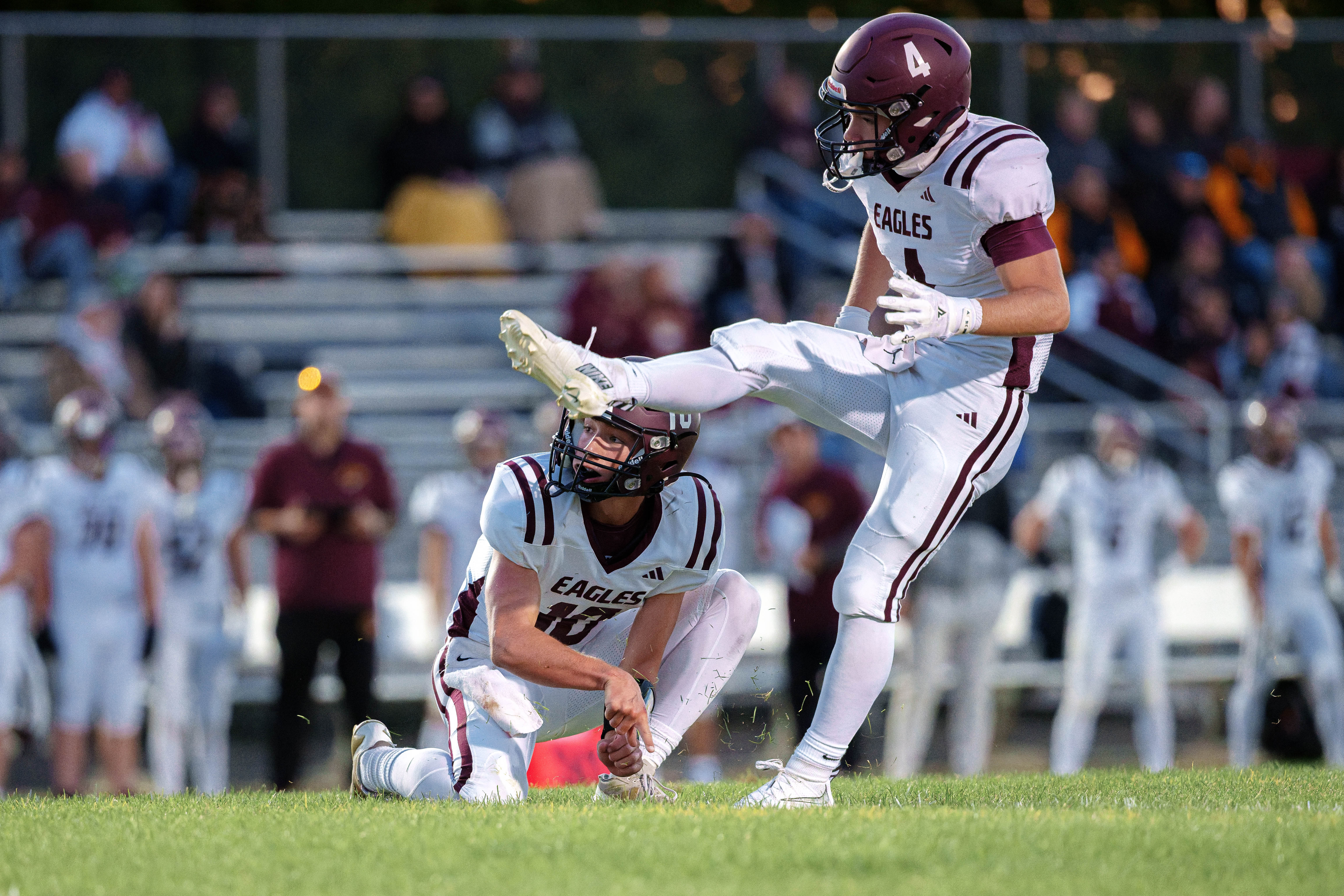 MONROE, WI – SEPTEMBER 5: A high school football game between the Monroe Cheesemakers and the Jefferson Eagles at the Monroe High School in Monroe, Wisconsin. Photography by Ross Harried for Second Crop Sports.