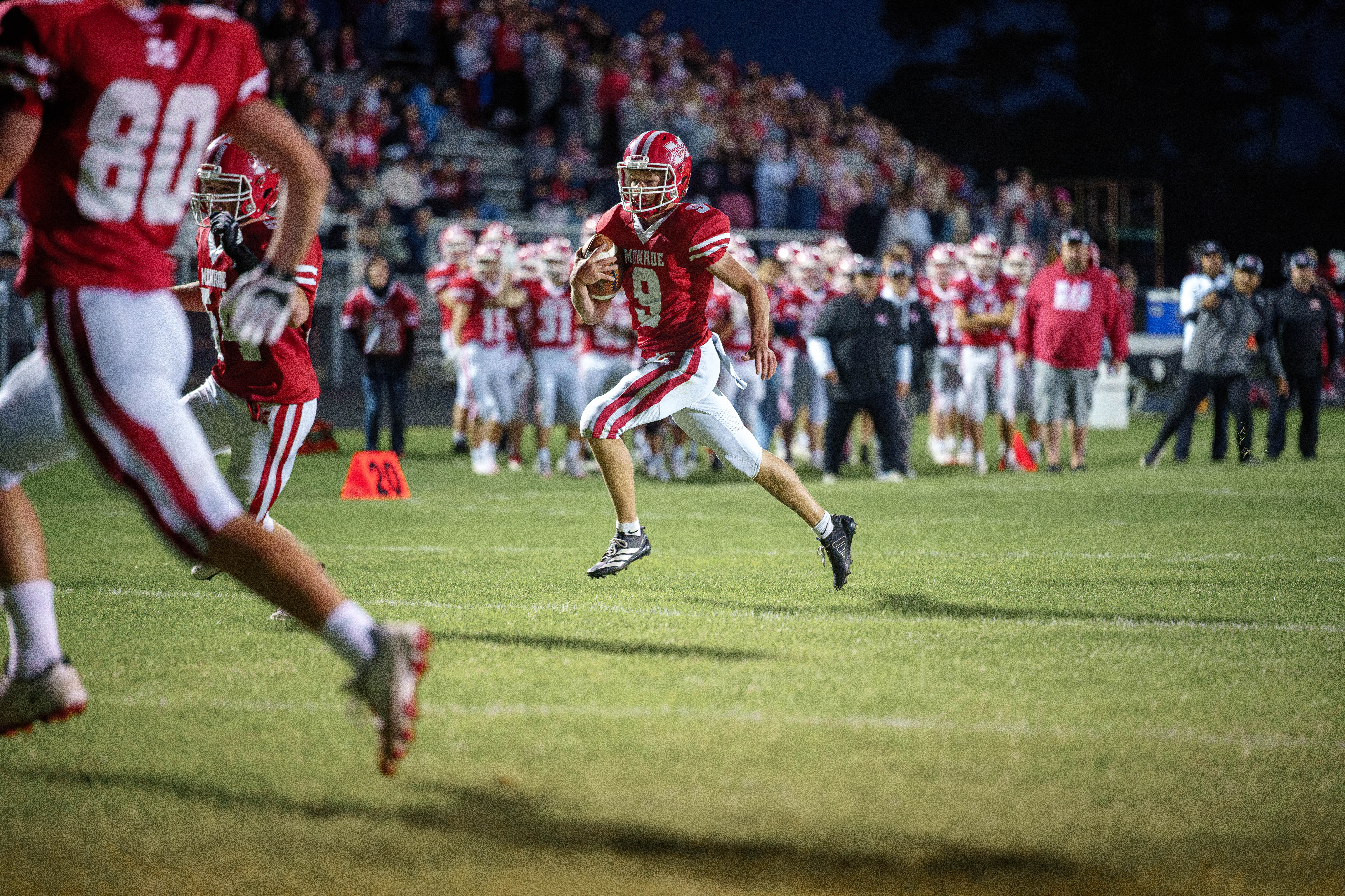 MONROE, WI – SEPTEMBER 5: A high school football game between the Monroe Cheesemakers and the Jefferson Eagles at the Monroe High School in Monroe, Wisconsin. Photography by Ross Harried for Second Crop Sports.