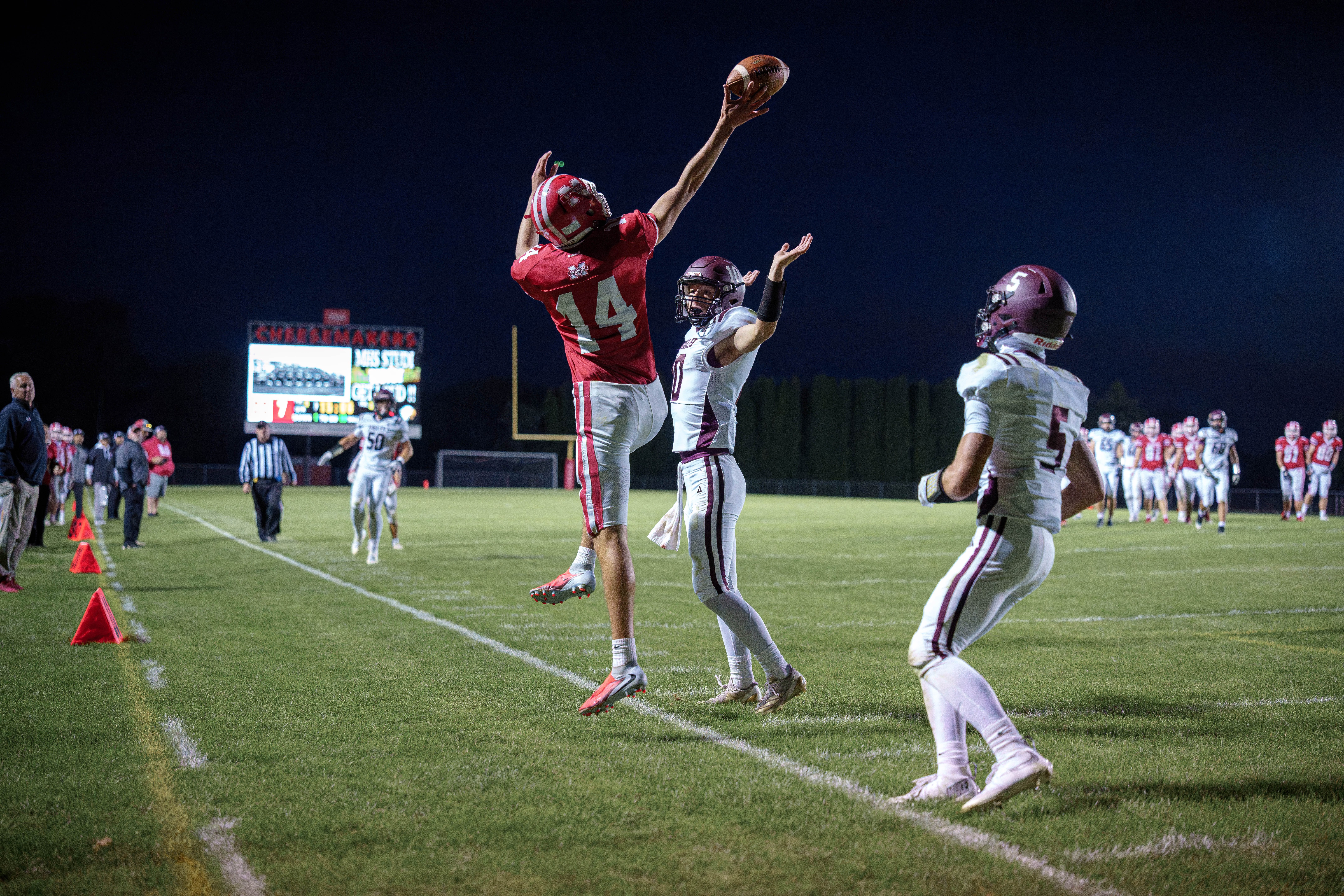MONROE, WI – SEPTEMBER 5: A high school football game between the Monroe Cheesemakers and the Jefferson Eagles at the Monroe High School in Monroe, Wisconsin. Photography by Ross Harried for Second Crop Sports.