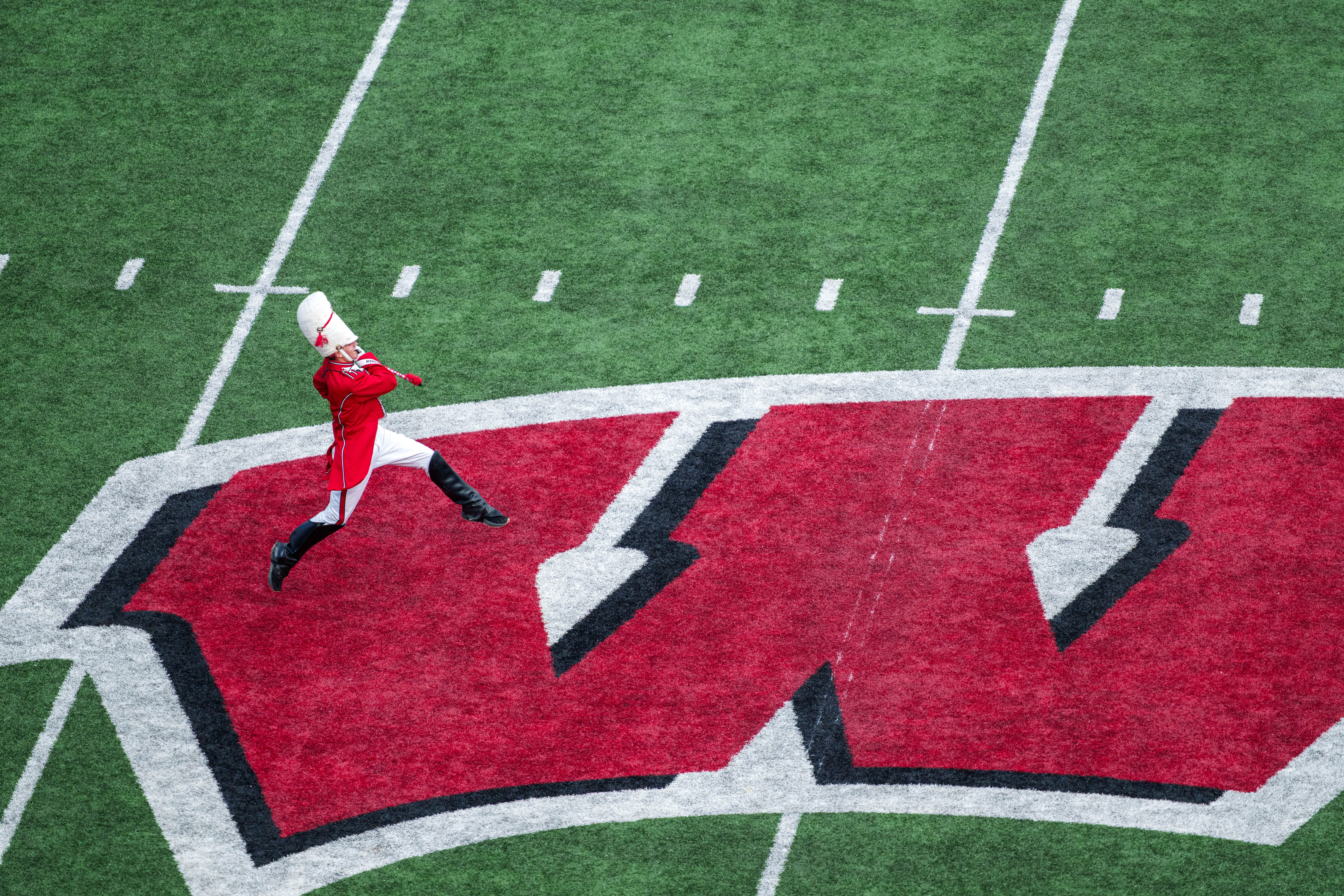 Sept 6, 2025; Madison, Wisconsin, USA; The University of Wisconsin Marching Band takes the field before a college football game between the Wisconsin Badgers and the Middle Tennessee Blue Raiders at Camp Randall Stadium on September 06, 2025 in Madison, Wisconsin. Photography by Ross Harried for Second Crop Sports.