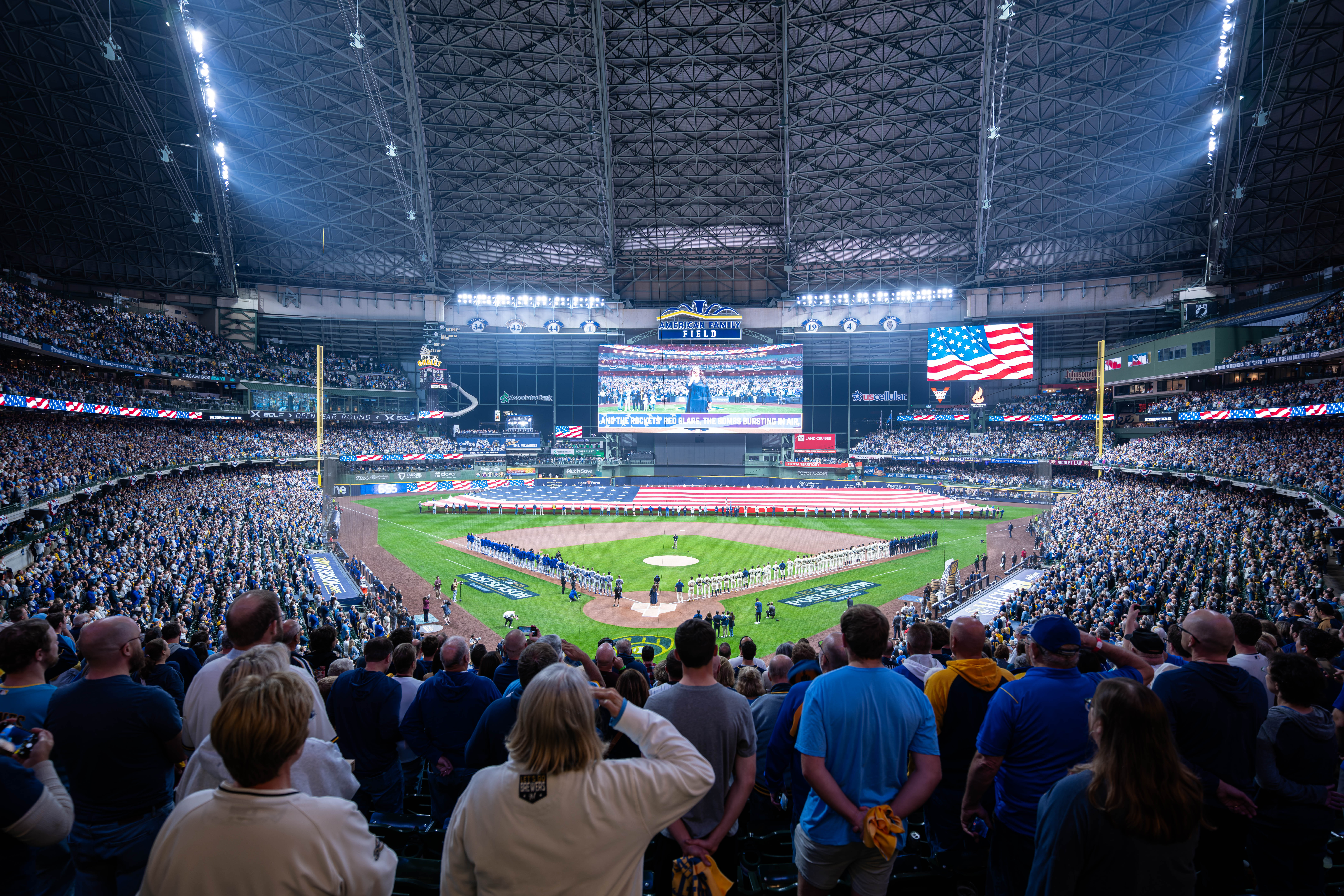 Oct 13, 2025; Milwaukee, Wisconsin, USA; Game 1 of the National League Championship Series between the Milwaukee Brewers and the Los Angeles Dodgers at American Family Field on October 13, 2025 in Milwaukee, Wisconsin. Photography by Ross Harried for Second Crop Sports.