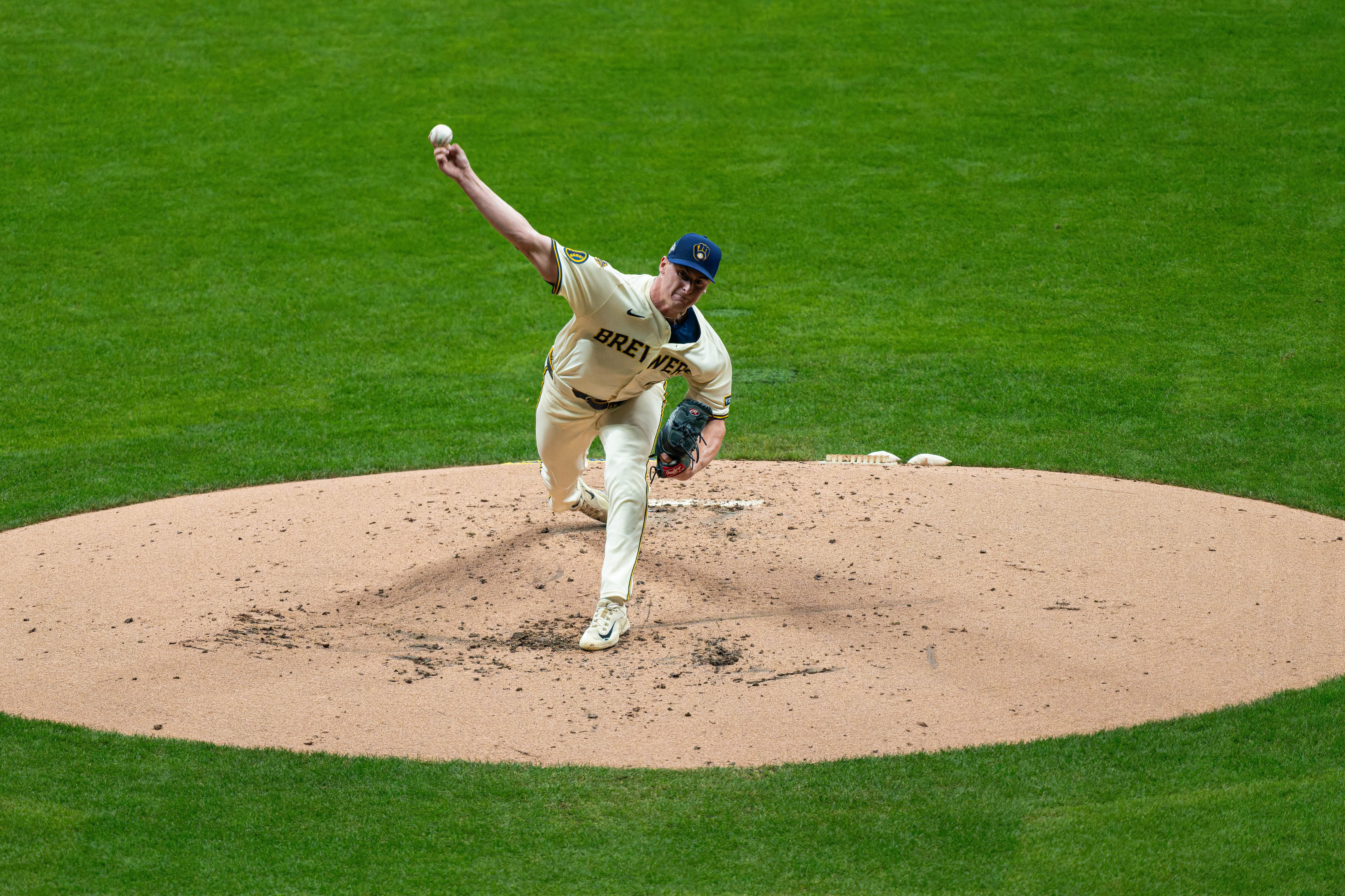 Oct 13, 2025; Milwaukee, Wisconsin, USA; Game 1 of the National League Championship Series between the Milwaukee Brewers and the Los Angeles Dodgers at American Family Field on October 13, 2025 in Milwaukee, Wisconsin. Photography by Ross Harried for Second Crop Sports.