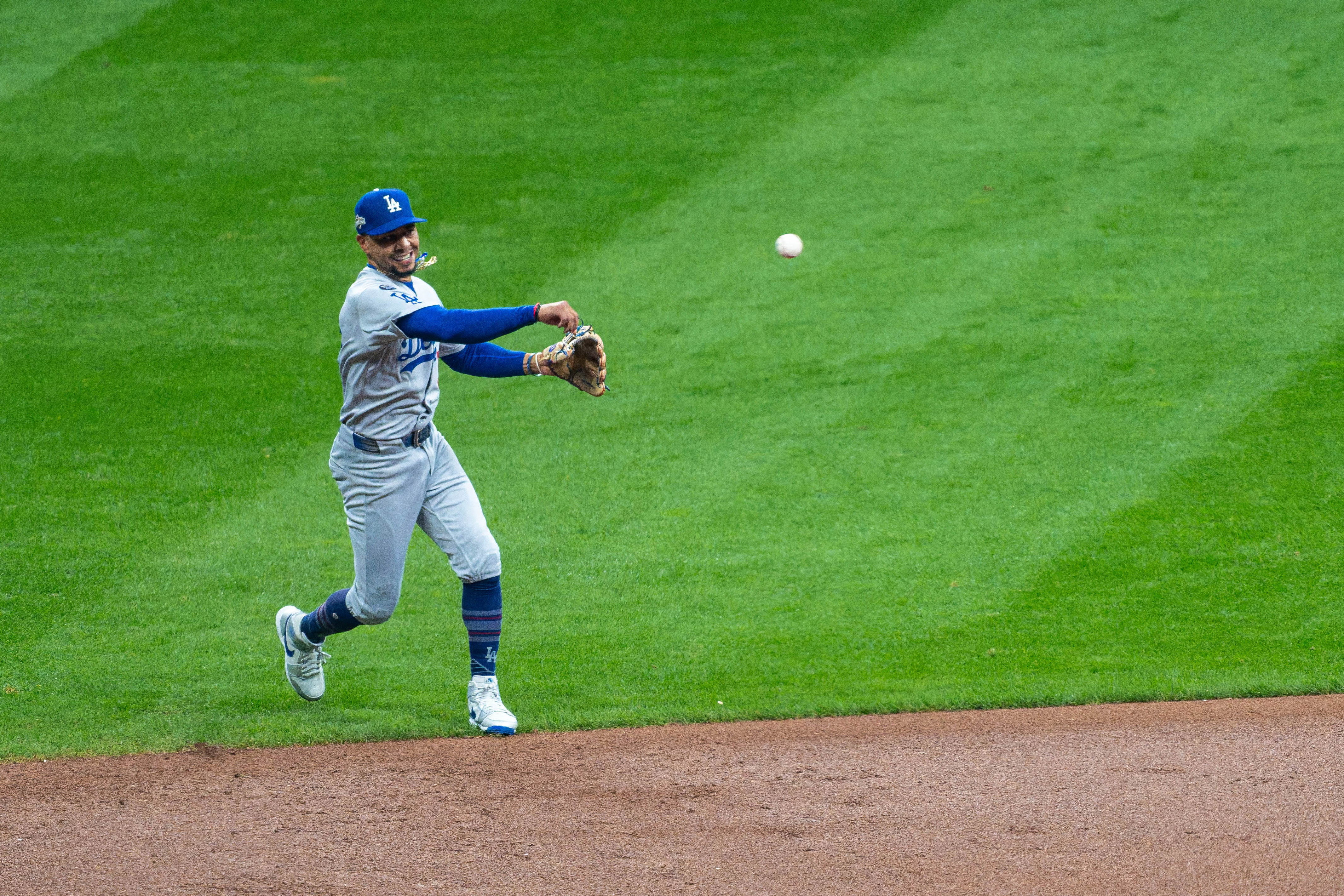 Oct 13, 2025; Milwaukee, Wisconsin, USA; Game 1 of the National League Championship Series between the Milwaukee Brewers and the Los Angeles Dodgers at American Family Field on October 13, 2025 in Milwaukee, Wisconsin. Photography by Ross Harried for Second Crop Sports.