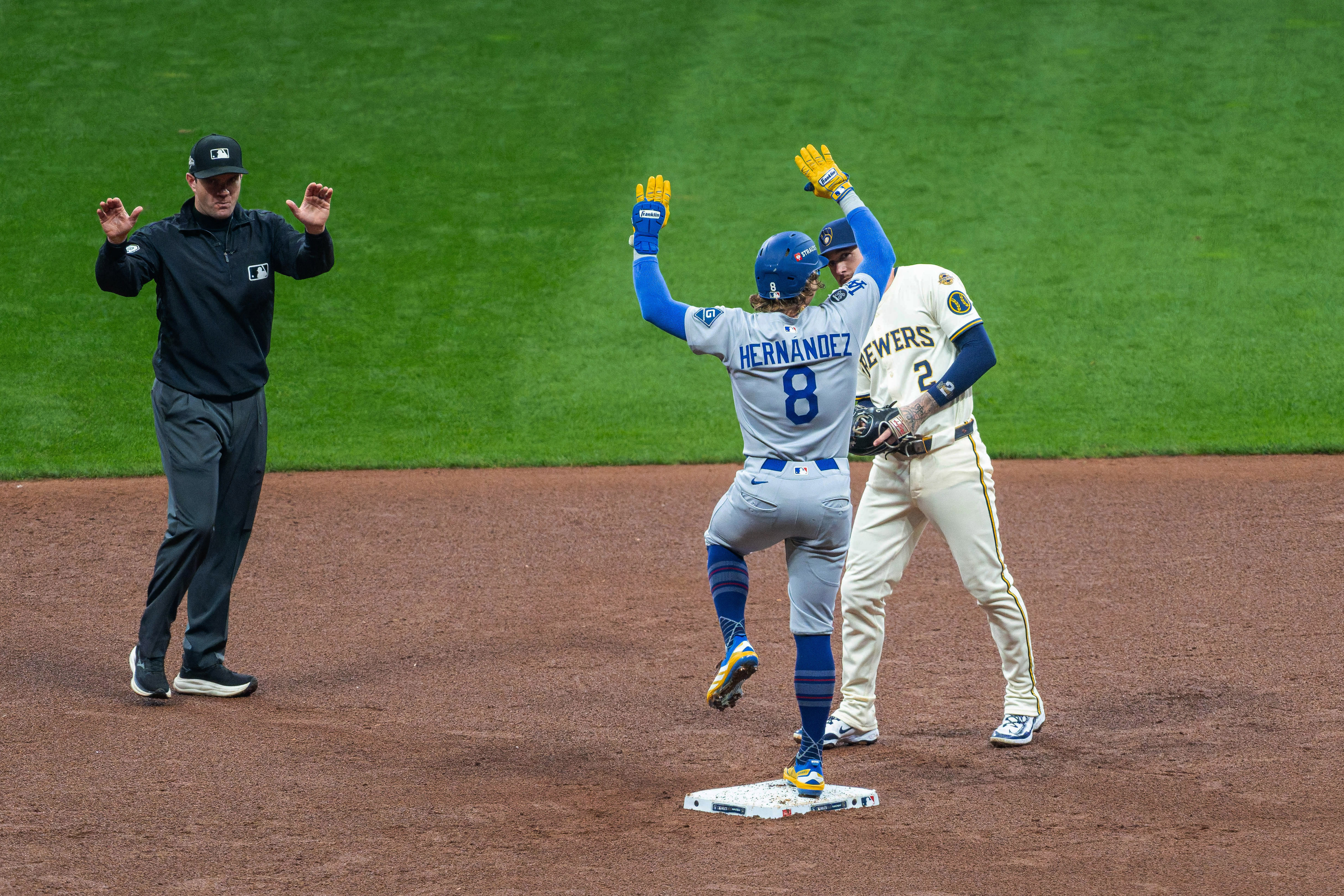 Oct 13, 2025; Milwaukee, Wisconsin, USA; Game 1 of the National League Championship Series between the Milwaukee Brewers and the Los Angeles Dodgers at American Family Field on October 13, 2025 in Milwaukee, Wisconsin. Photography by Ross Harried for Second Crop Sports.