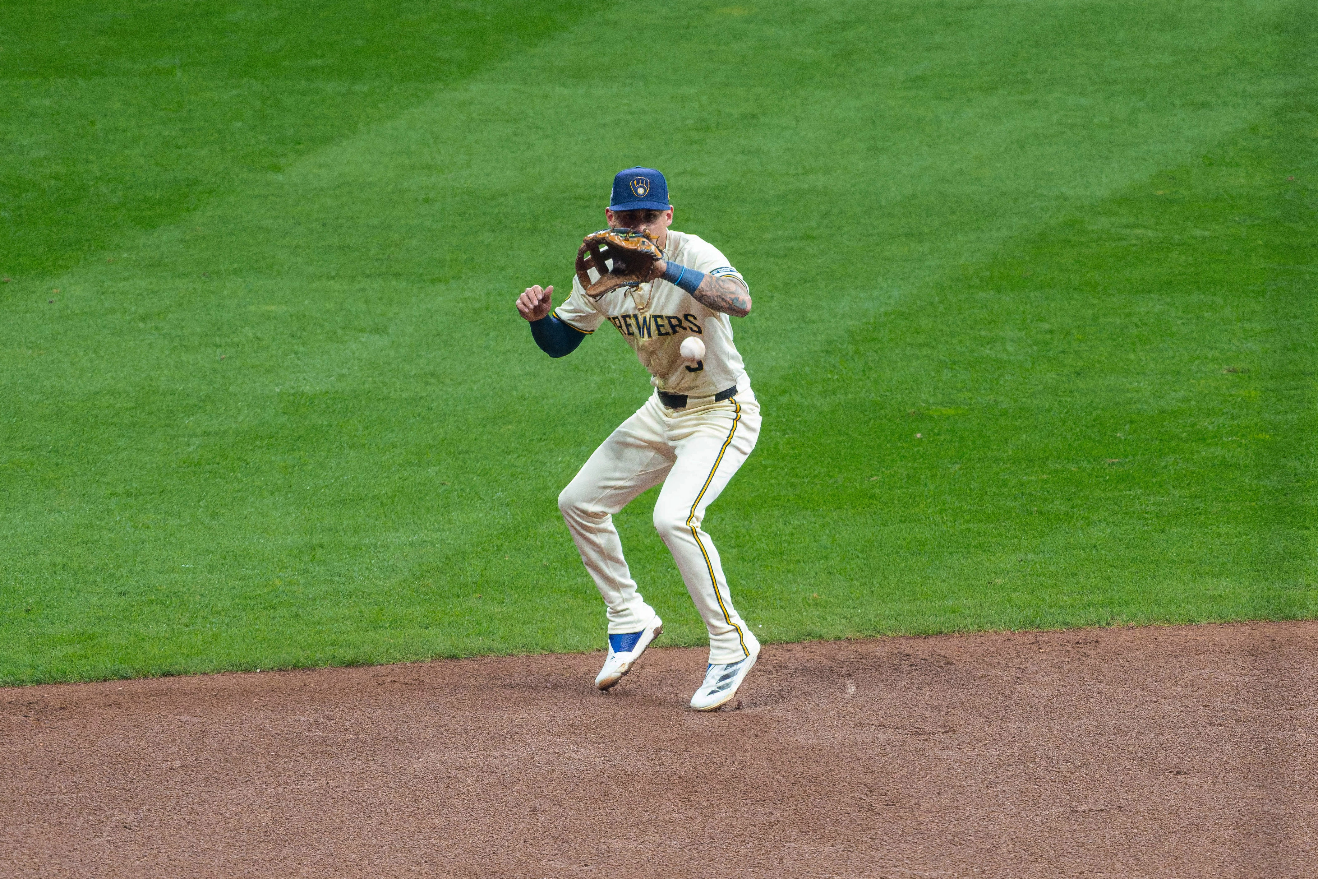 Oct 13, 2025; Milwaukee, Wisconsin, USA; Game 1 of the National League Championship Series between the Milwaukee Brewers and the Los Angeles Dodgers at American Family Field on October 13, 2025 in Milwaukee, Wisconsin. Photography by Ross Harried for Second Crop Sports.