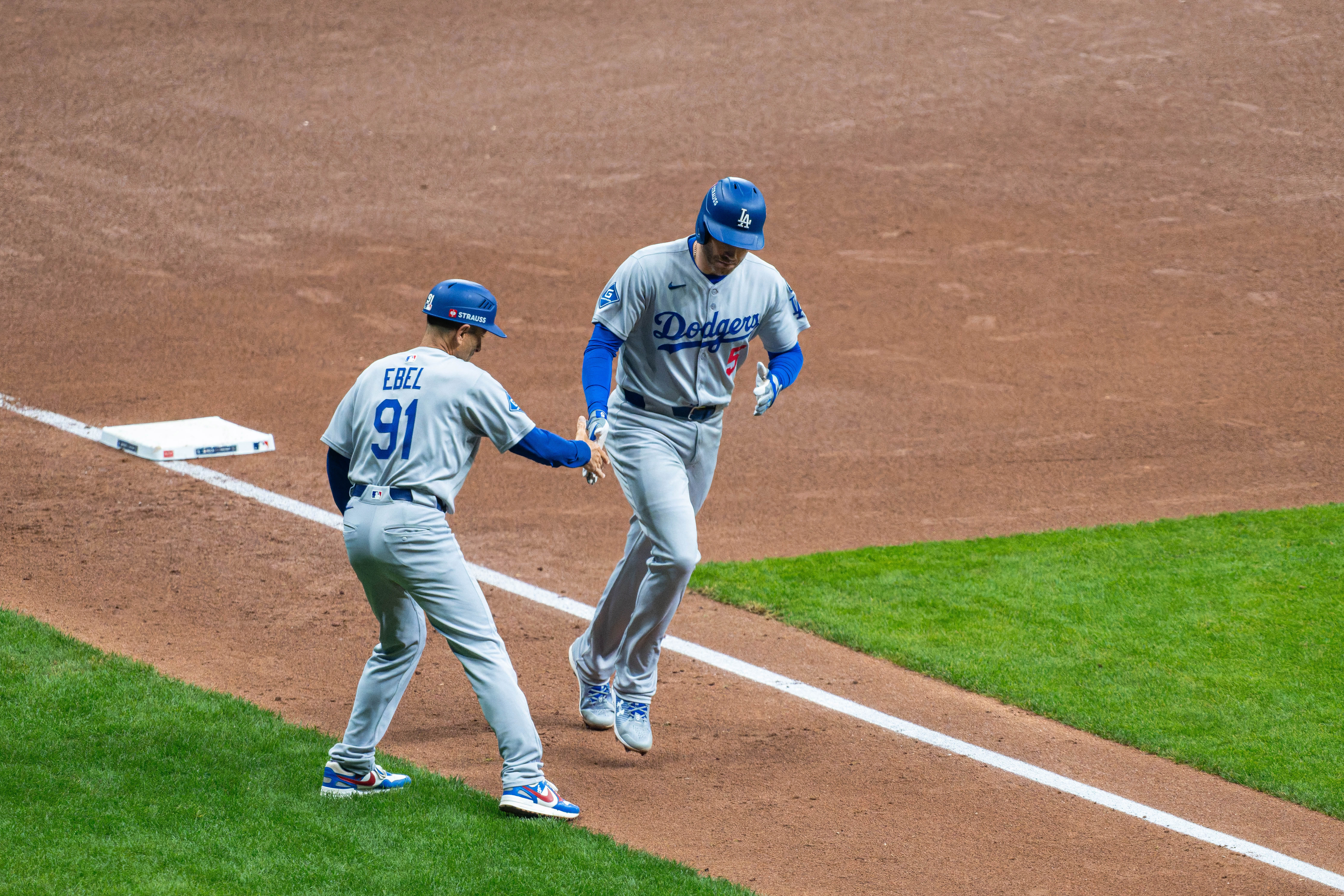 Oct 13, 2025; Milwaukee, Wisconsin, USA; Game 1 of the National League Championship Series between the Milwaukee Brewers and the Los Angeles Dodgers at American Family Field on October 13, 2025 in Milwaukee, Wisconsin. Photography by Ross Harried for Second Crop Sports.