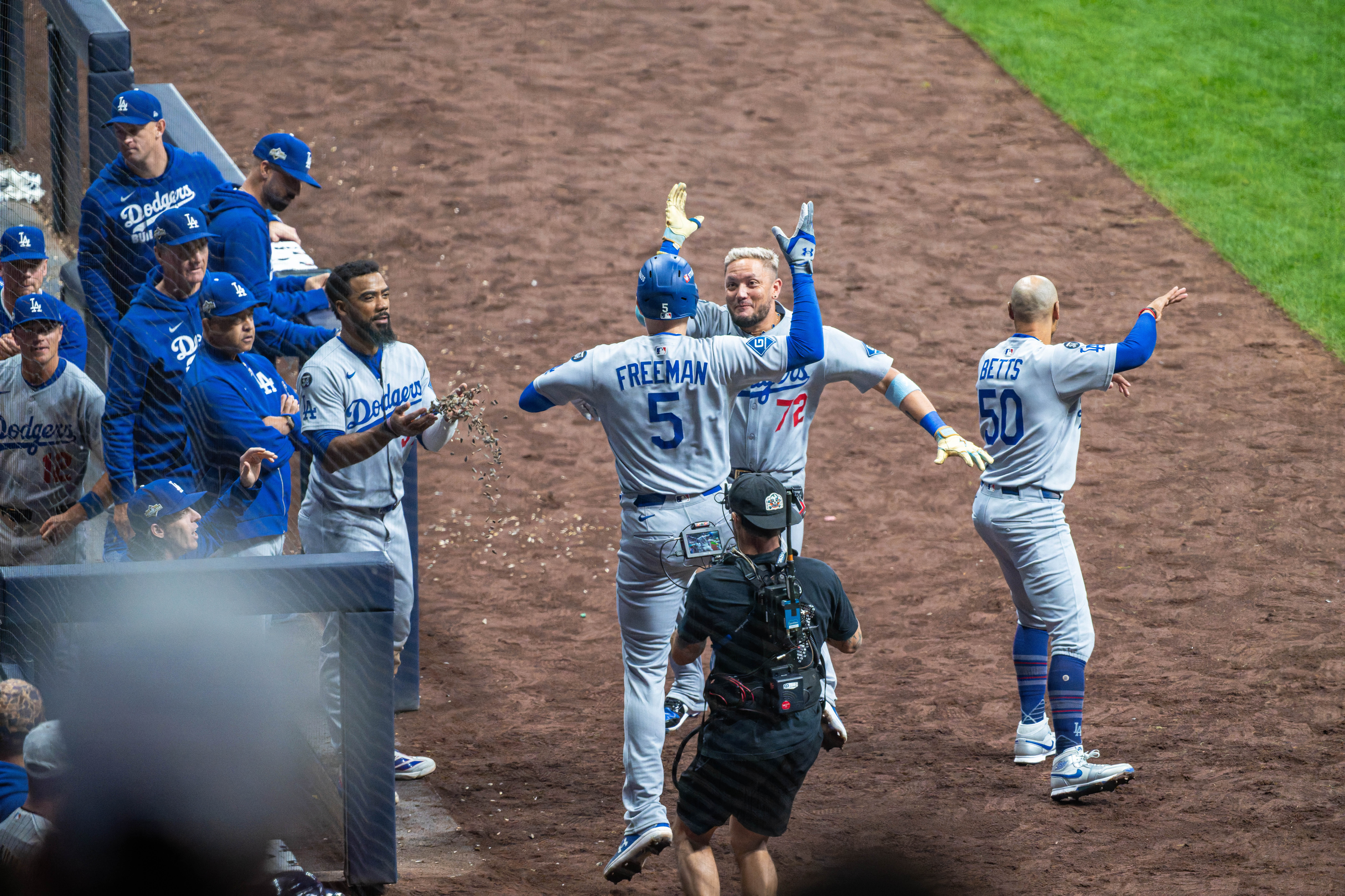 Oct 13, 2025; Milwaukee, Wisconsin, USA; Game 1 of the National League Championship Series between the Milwaukee Brewers and the Los Angeles Dodgers at American Family Field on October 13, 2025 in Milwaukee, Wisconsin. Photography by Ross Harried for Second Crop Sports.