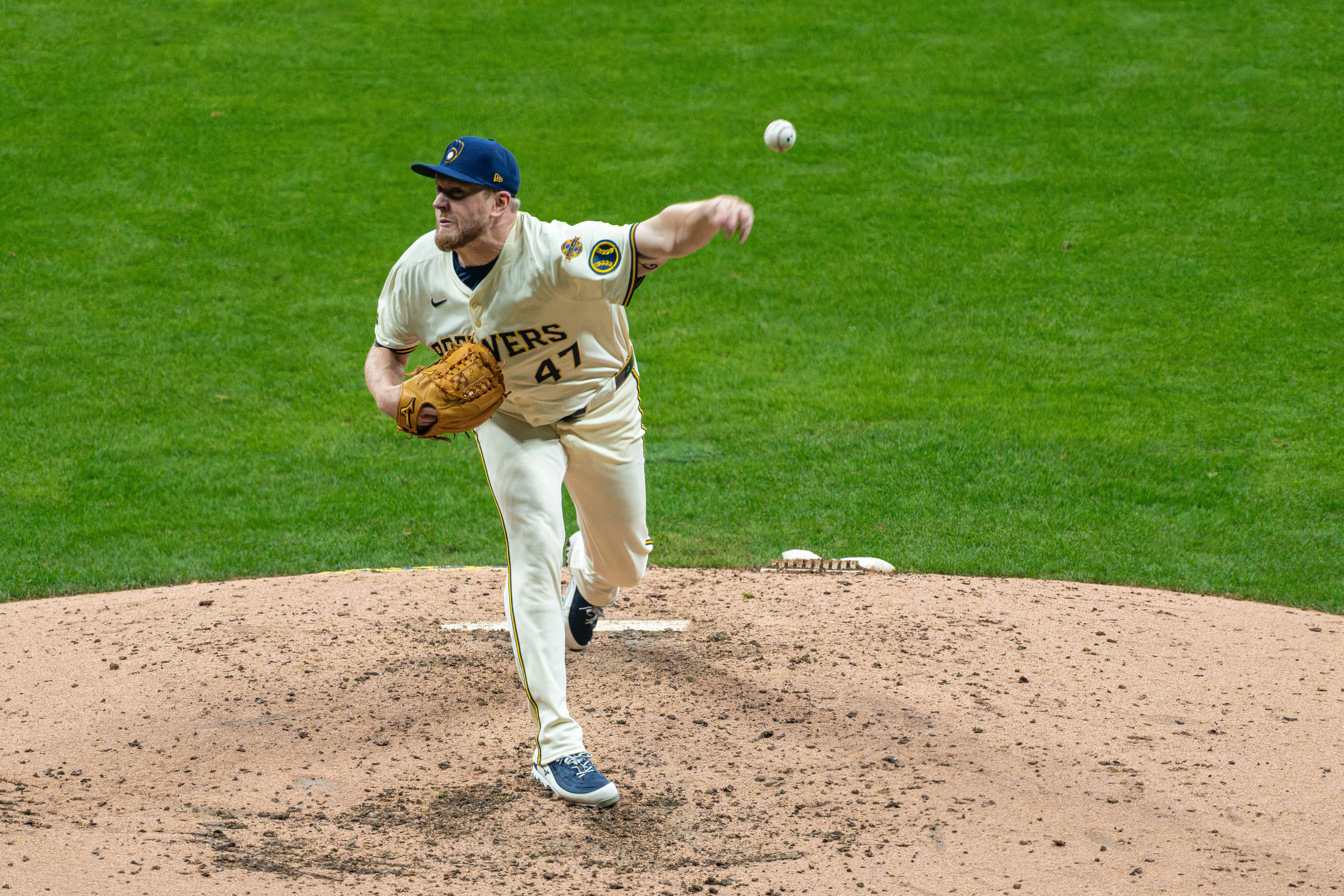Oct 13, 2025; Milwaukee, Wisconsin, USA; Game 1 of the National League Championship Series between the Milwaukee Brewers and the Los Angeles Dodgers at American Family Field on October 13, 2025 in Milwaukee, Wisconsin. Photography by Ross Harried for Second Crop Sports.