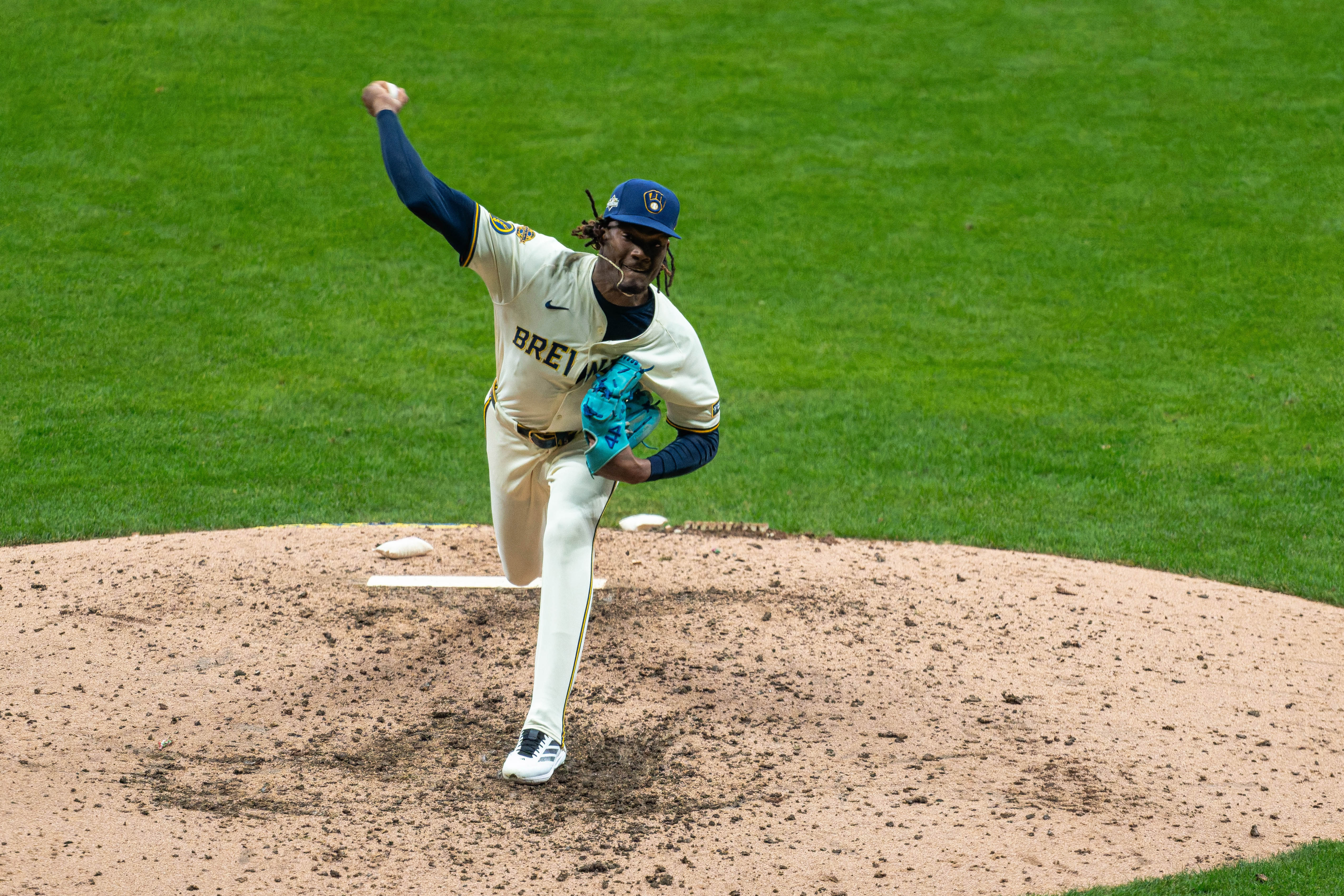 Oct 13, 2025; Milwaukee, Wisconsin, USA; Game 1 of the National League Championship Series between the Milwaukee Brewers and the Los Angeles Dodgers at American Family Field on October 13, 2025 in Milwaukee, Wisconsin. Photography by Ross Harried for Second Crop Sports.