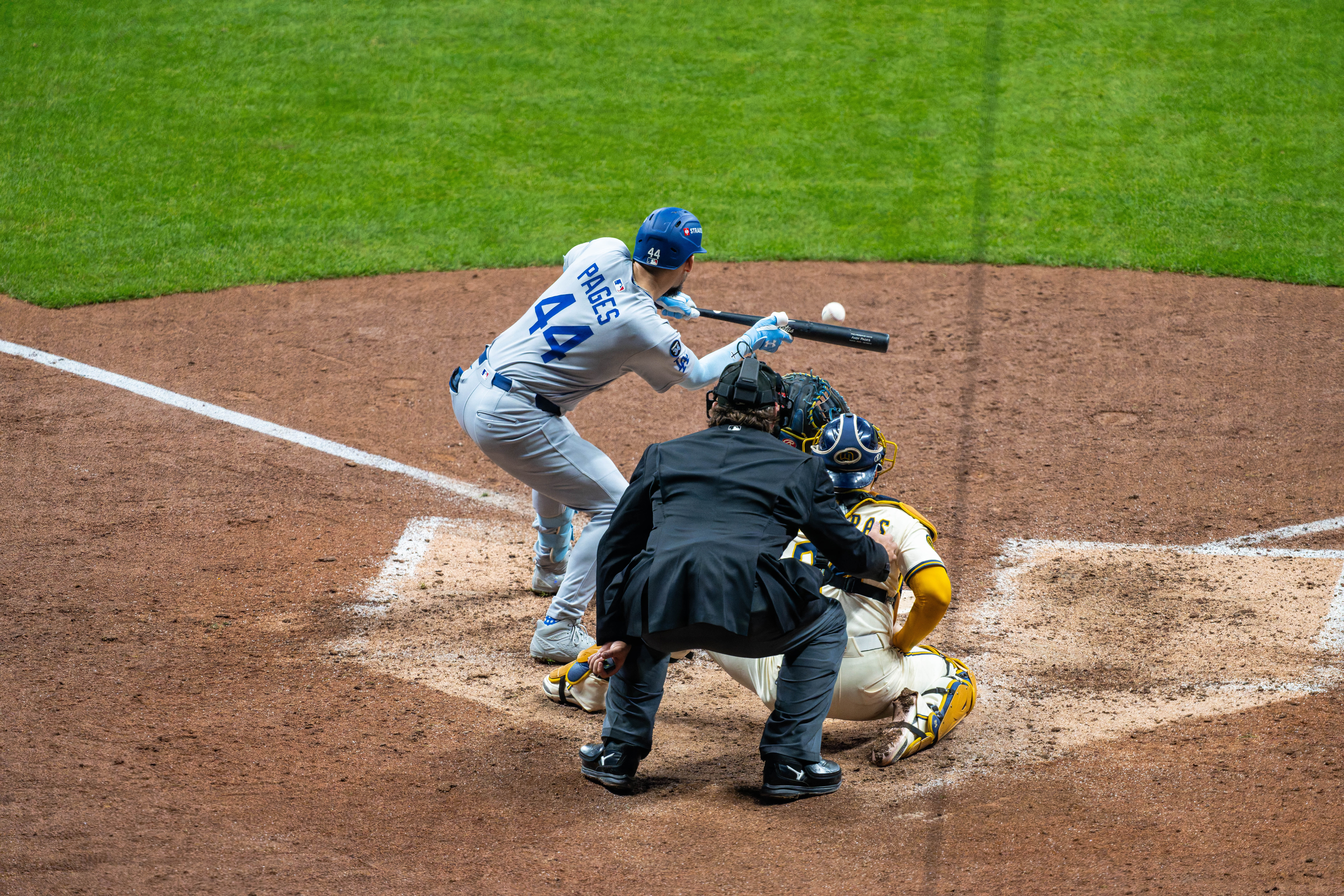 Oct 13, 2025; Milwaukee, Wisconsin, USA; Game 1 of the National League Championship Series between the Milwaukee Brewers and the Los Angeles Dodgers at American Family Field on October 13, 2025 in Milwaukee, Wisconsin. Photography by Ross Harried for Second Crop Sports.