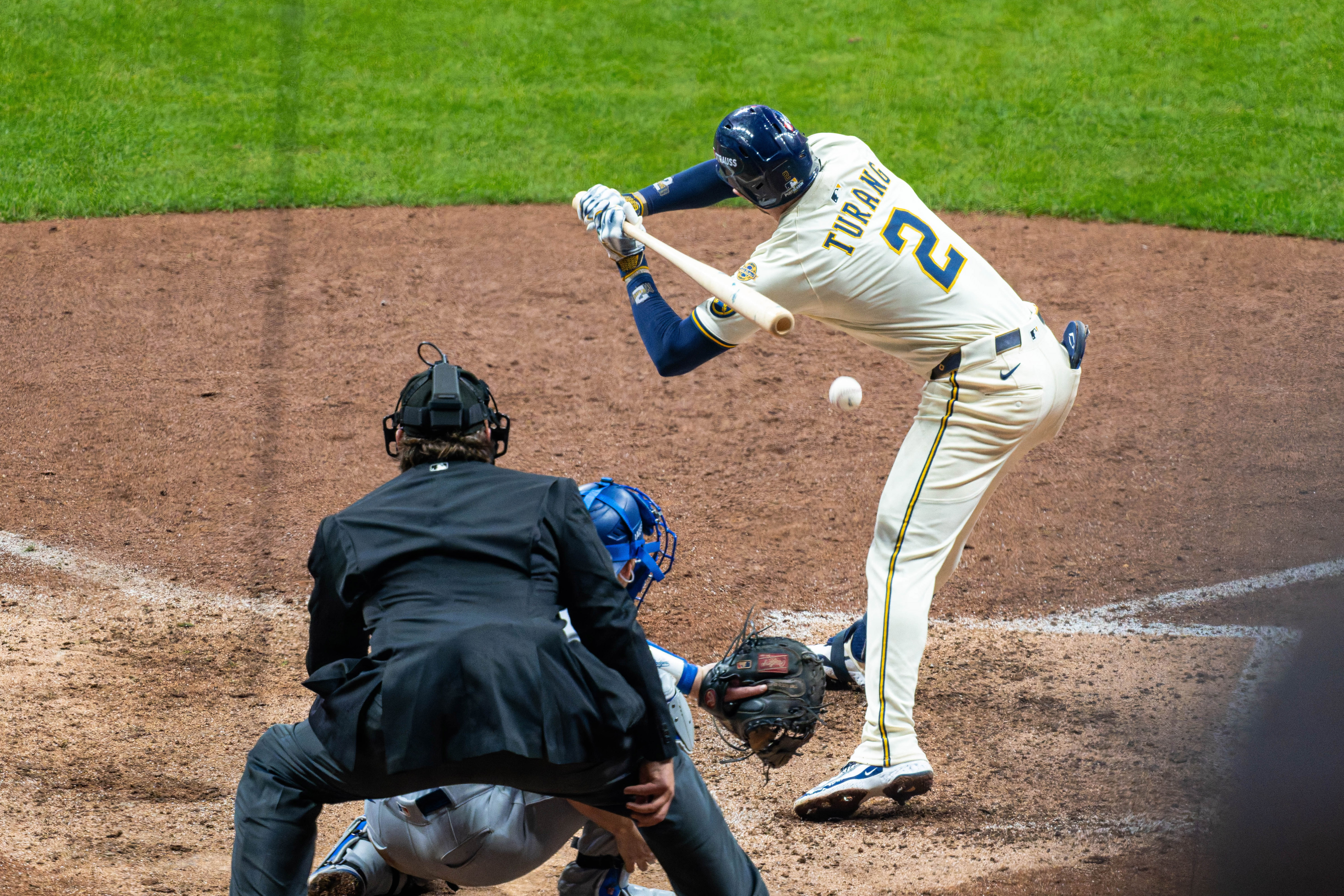 Oct 13, 2025; Milwaukee, Wisconsin, USA; Game 1 of the National League Championship Series between the Milwaukee Brewers and the Los Angeles Dodgers at American Family Field on October 13, 2025 in Milwaukee, Wisconsin. Photography by Ross Harried for Second Crop Sports.