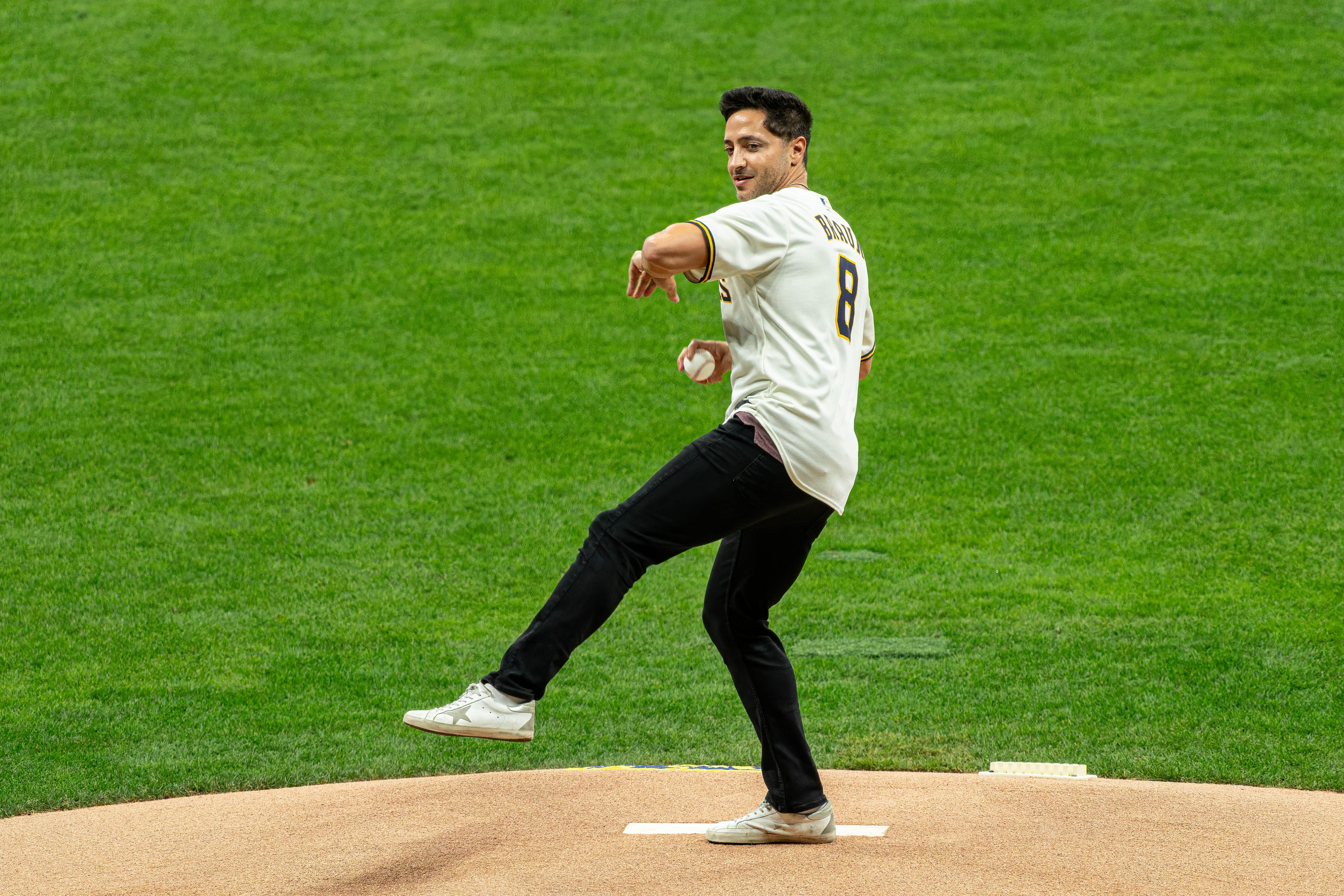 Oct 14, 2025; Milwaukee, Wisconsin, USA; Game 2 of the National League Championship Series between the Milwaukee Brewers and the Los Angeles Dodgers at American Family Field on October 14, 2025 in Milwaukee, Wisconsin. Photography by Ross Harried for European Pressphoto.